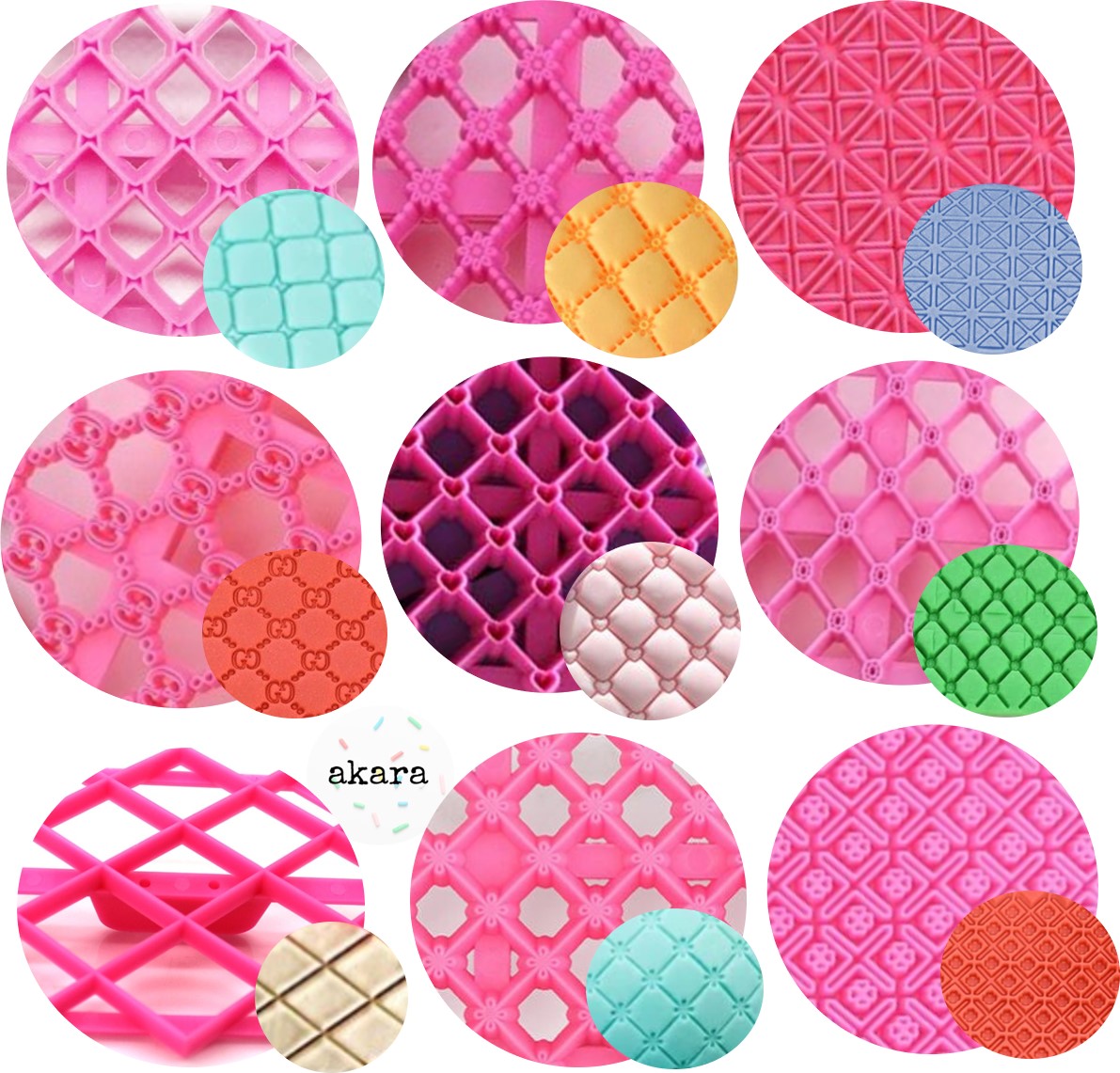 Set de 9 Sellos Marcadores de Rombo para Texturizado de Fondant