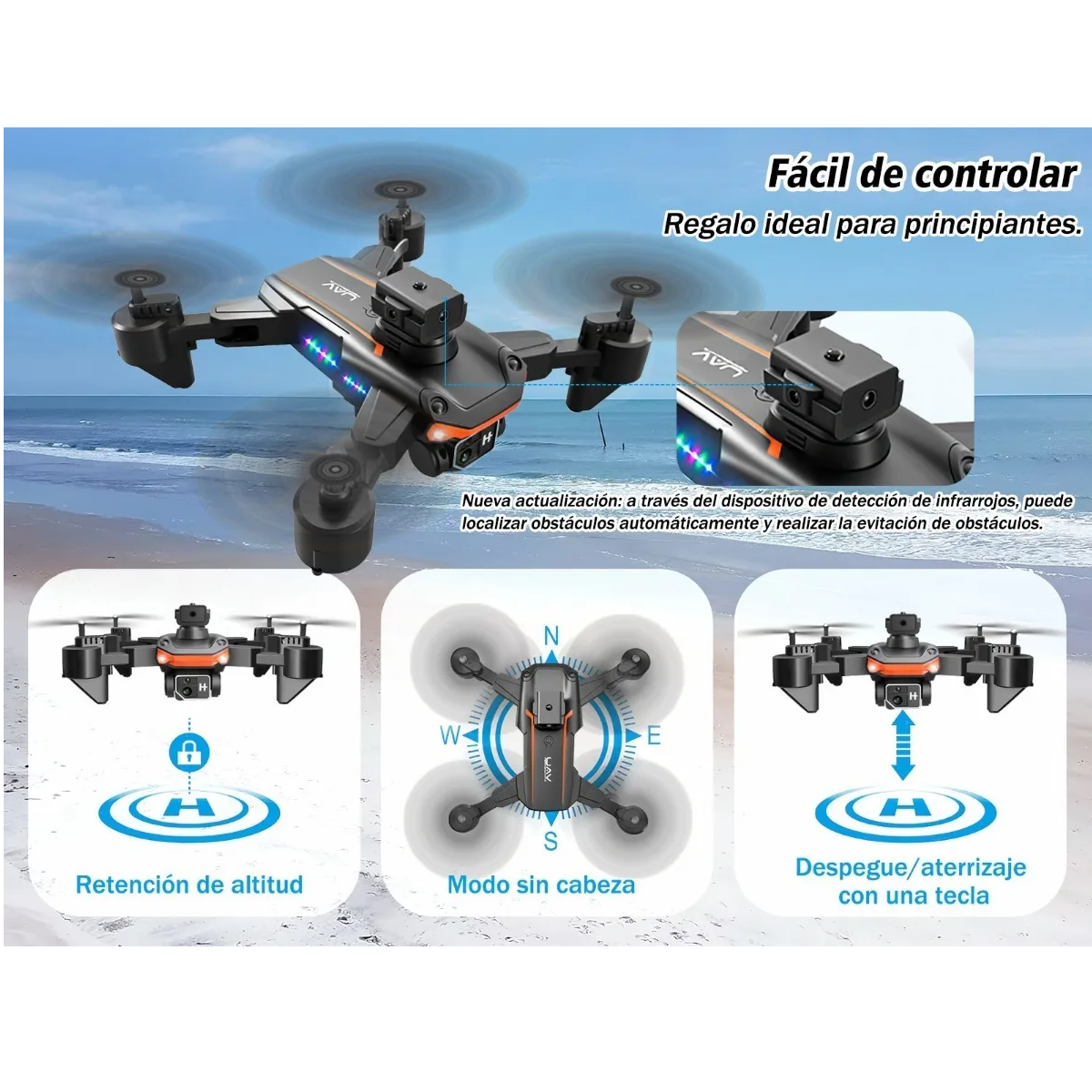 Mini Dron Con Cámara Hd 4 Baterías Y Caja De Presentación