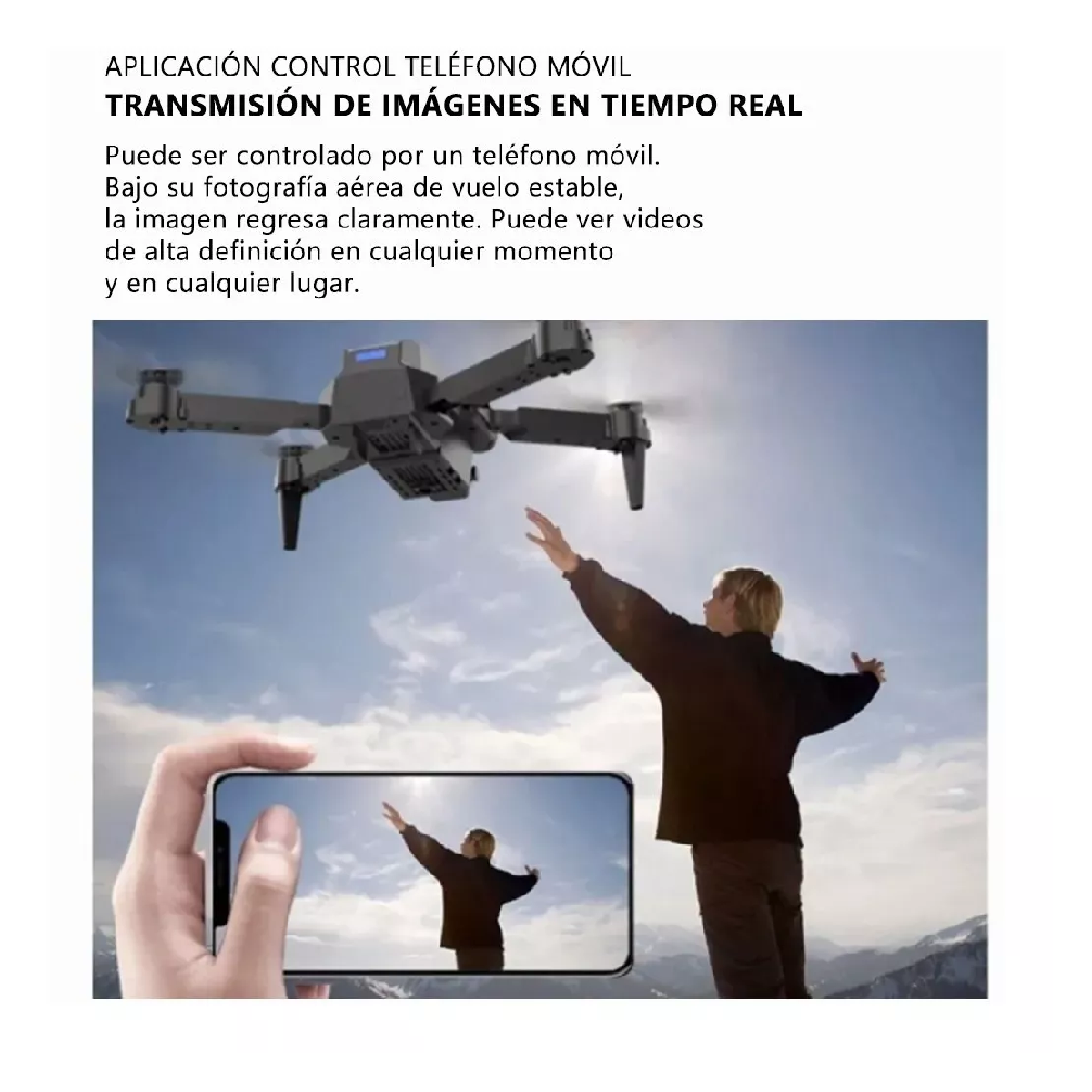  Drone Con Par Cámara 4k Quadcopter + 2batería Negro Control Remoto