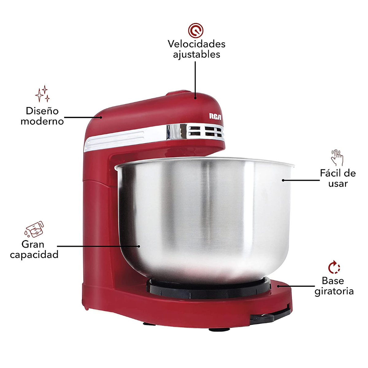 Batidora de Pedestal RCA RC-799R 5 Vel 3Lt 300W tazón Inox