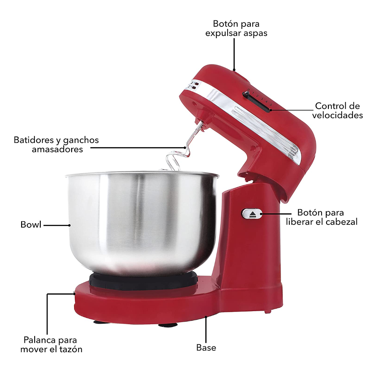 Batidora de Pedestal RCA RC-799R 5 Vel 3Lt 300W tazón Inox