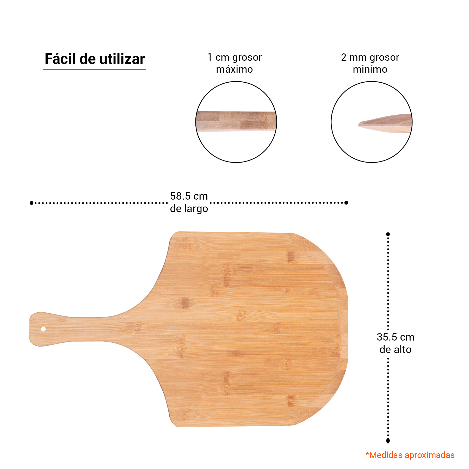 Tabla pala para pizza cuadrada de bambú Tutti