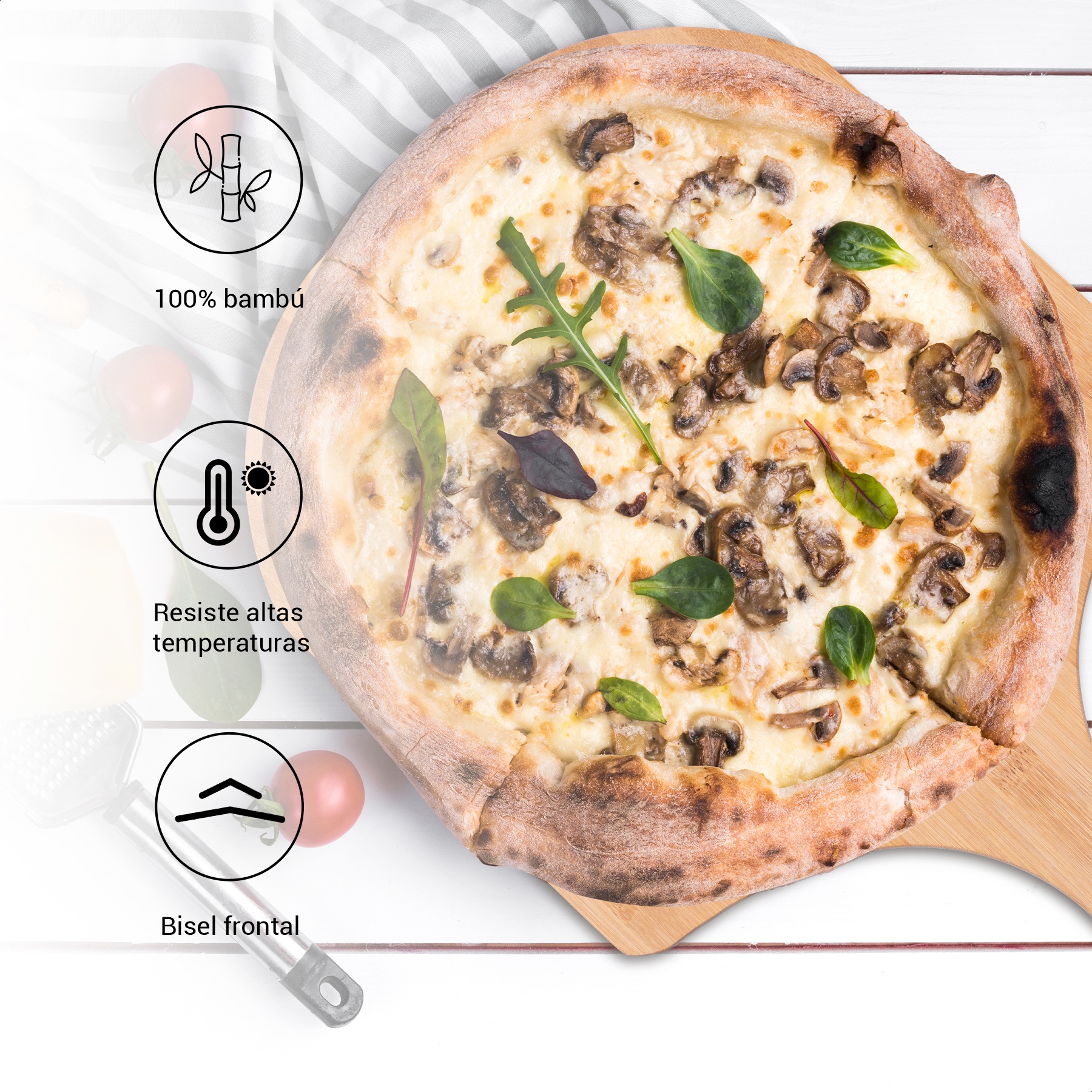 Tabla pala para pizza cuadrada de bambú Tutti