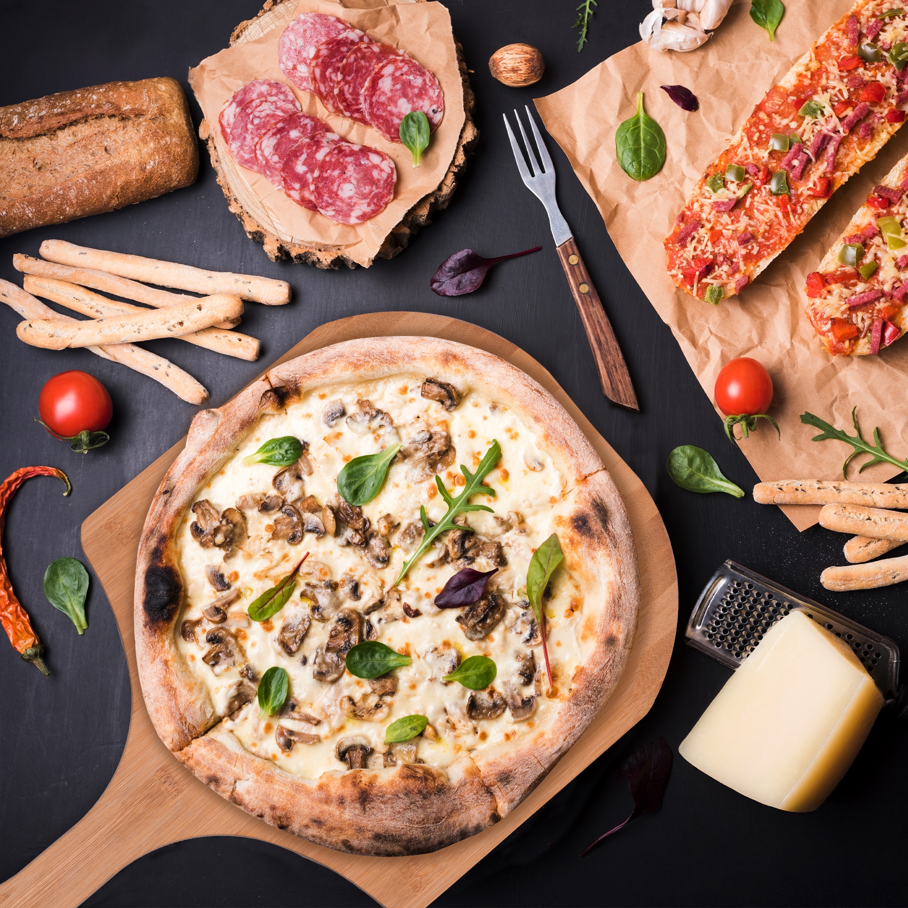 Tabla pala para pizza cuadrada de bambú Tutti