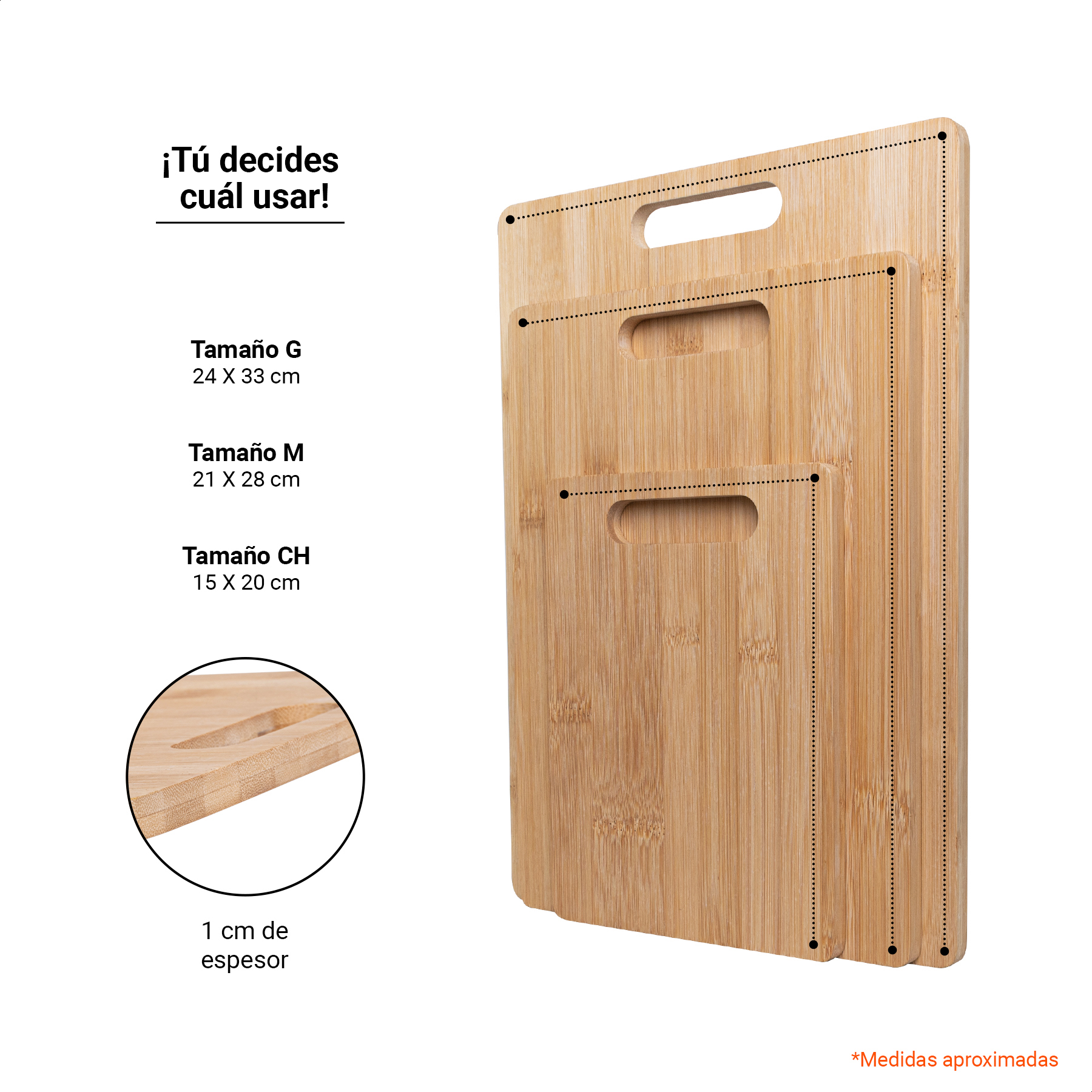 Set 3 tablas para picar de bambú diferentes tamaños Tutti