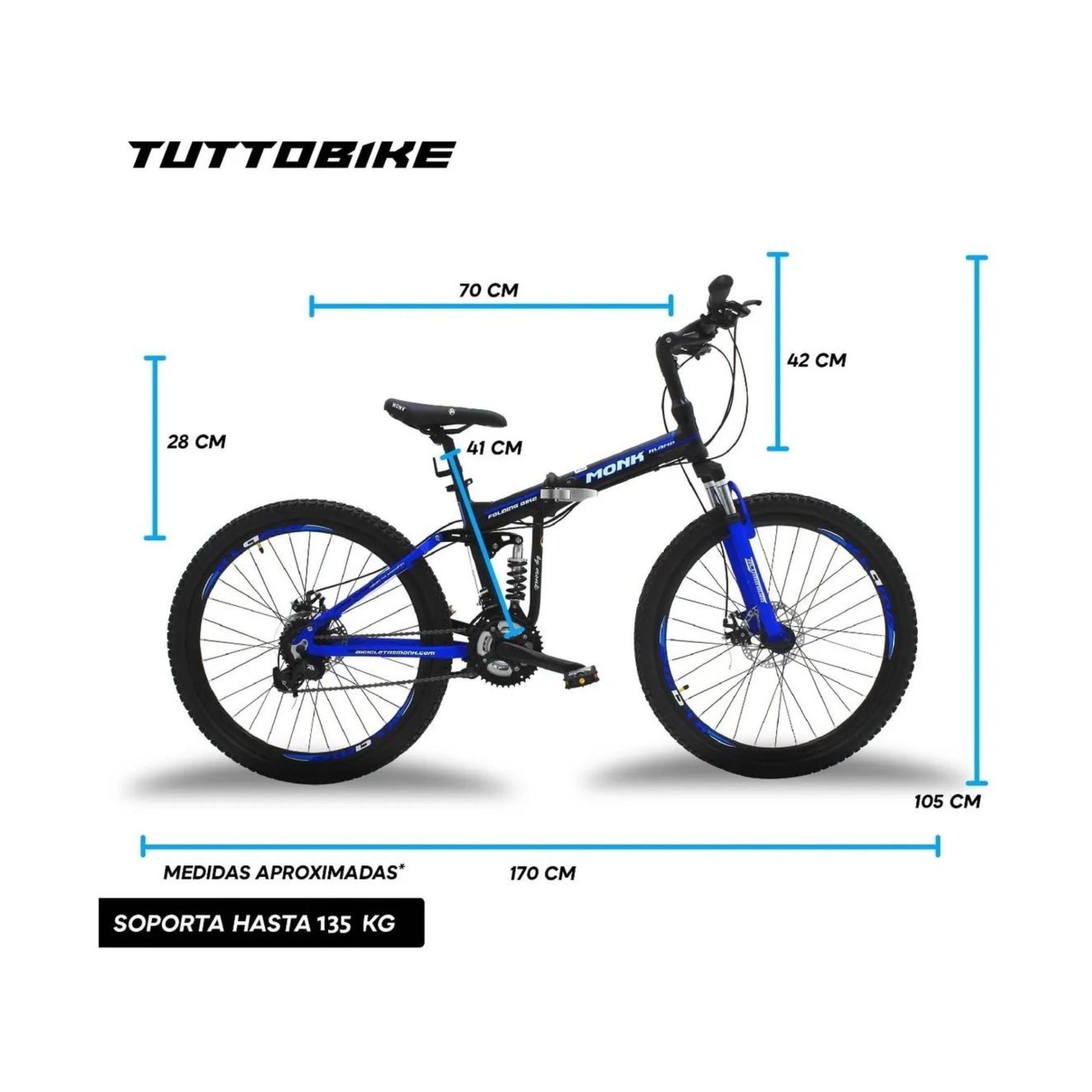 Bicicleta Klamp Monk Plegable De Doble Suspensión Rodada 26 Azul