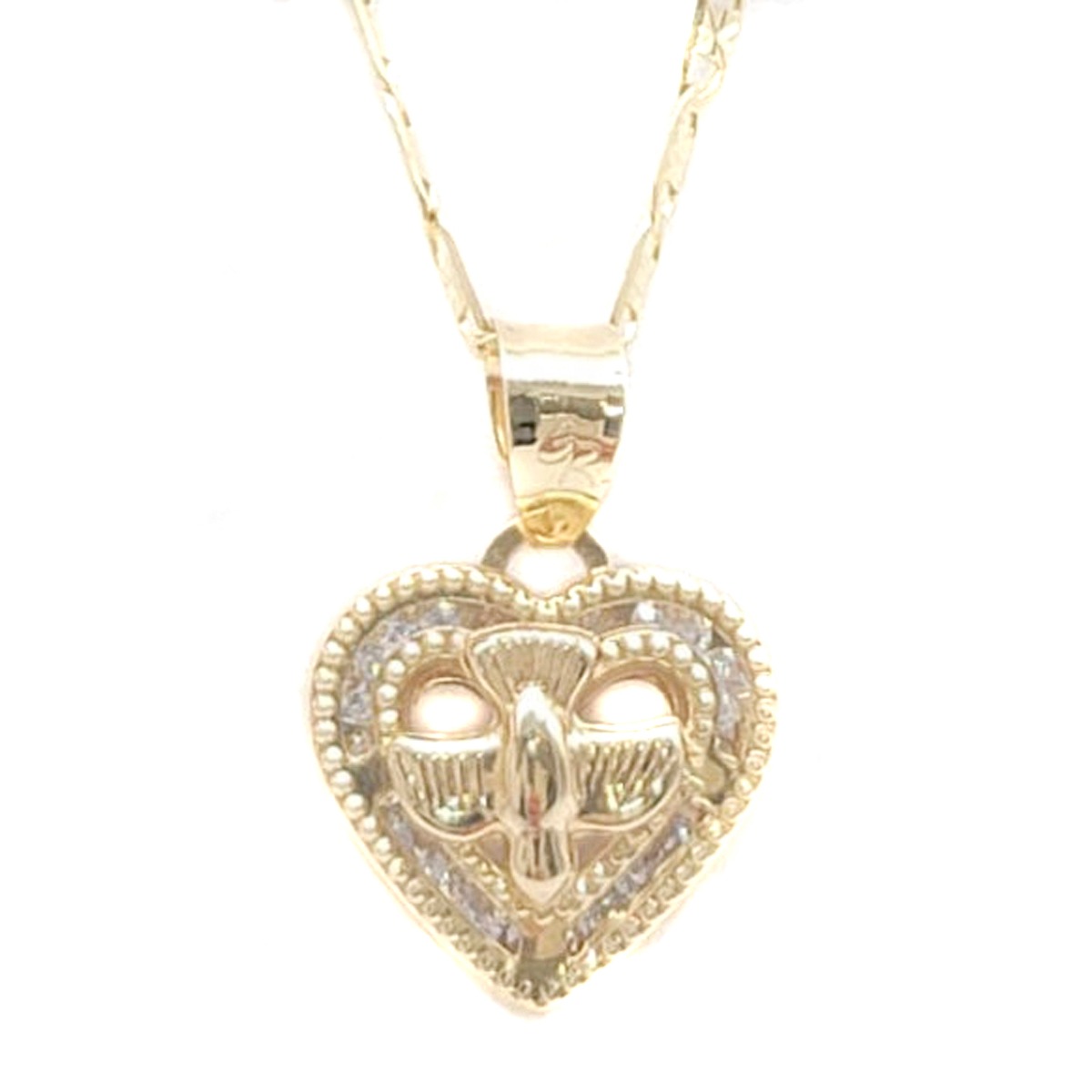Set De Cadena Y Dije De Corazon Espiritu Santo Oro 10k