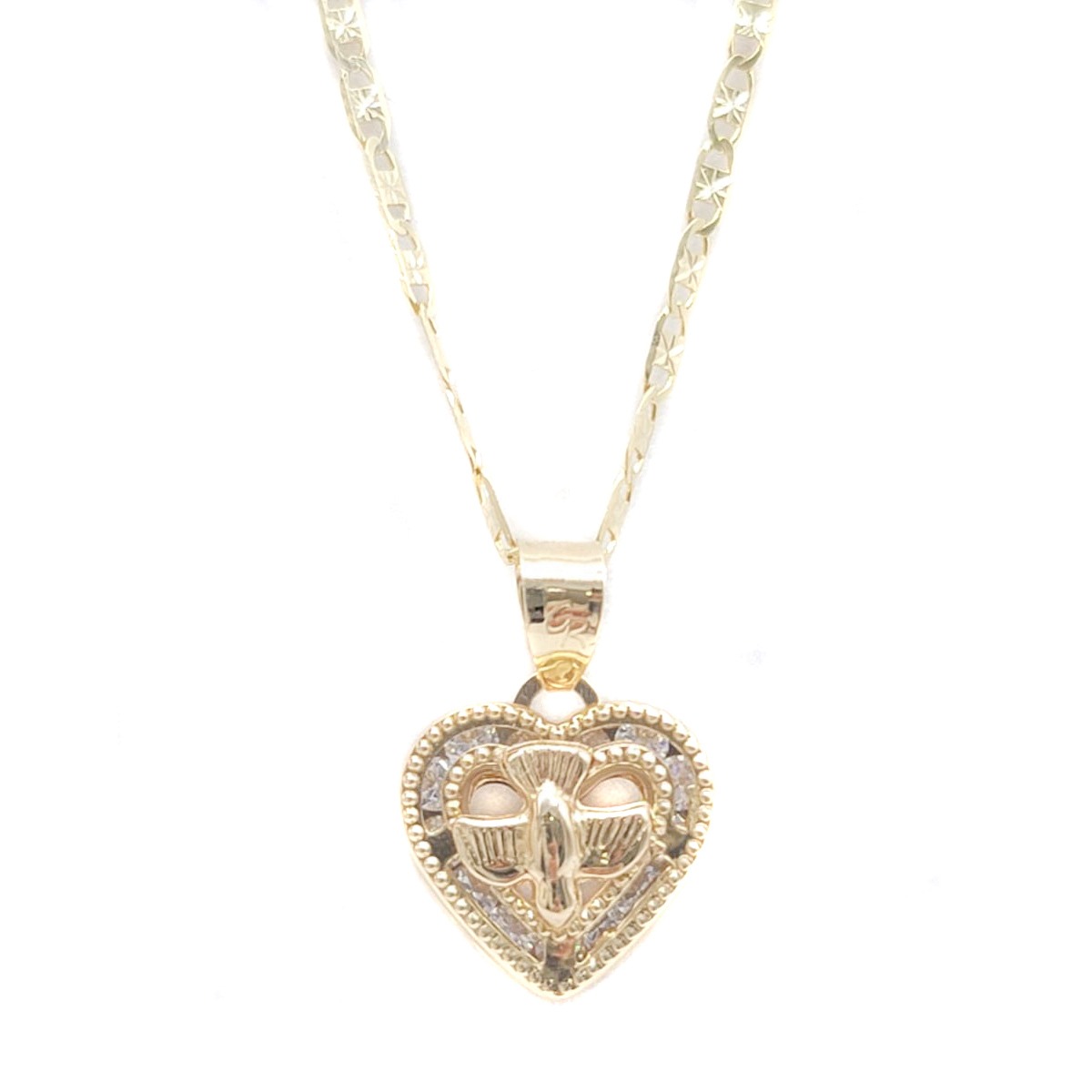 Set De Cadena Y Dije De Corazon Espiritu Santo Oro 10k