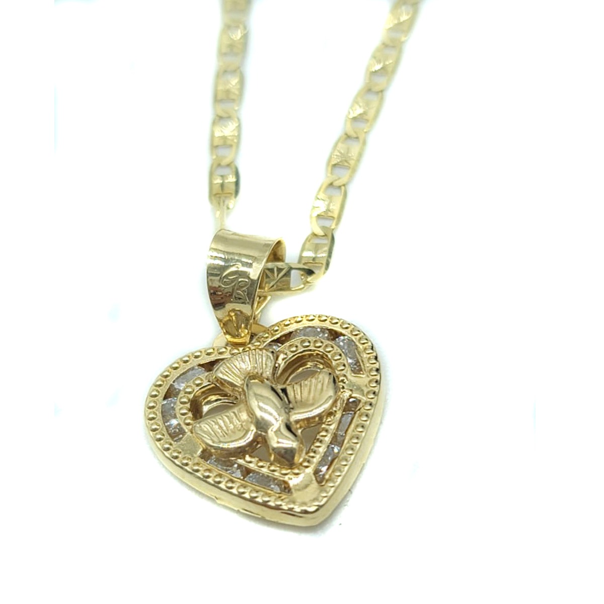 Set De Cadena Y Dije De Corazon Espiritu Santo Oro 10k