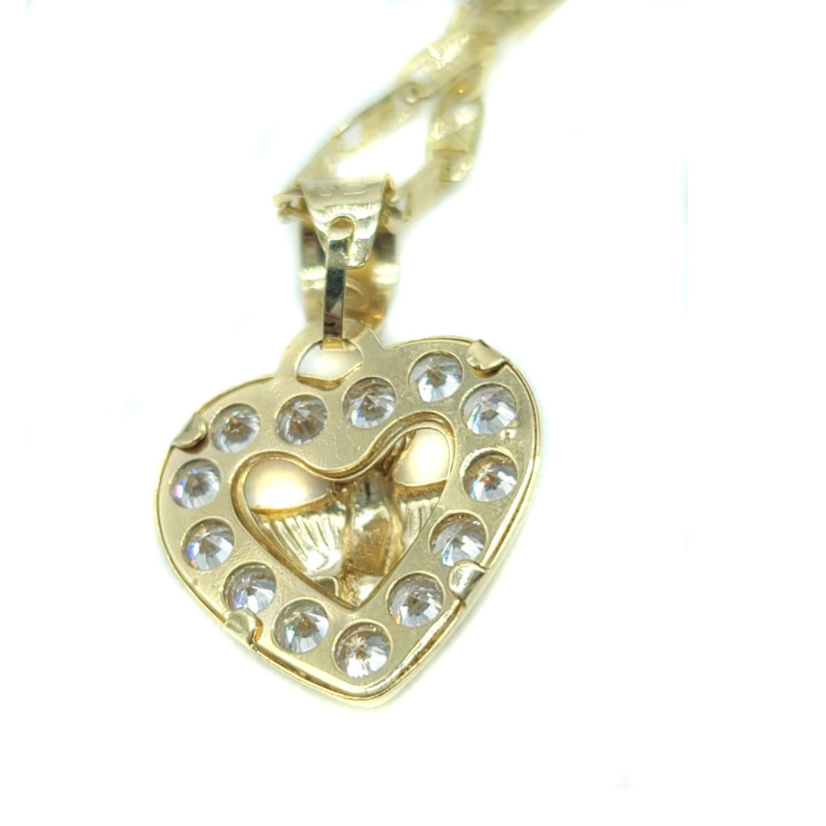 Set De Cadena Y Dije De Corazon Espiritu Santo Oro 10k