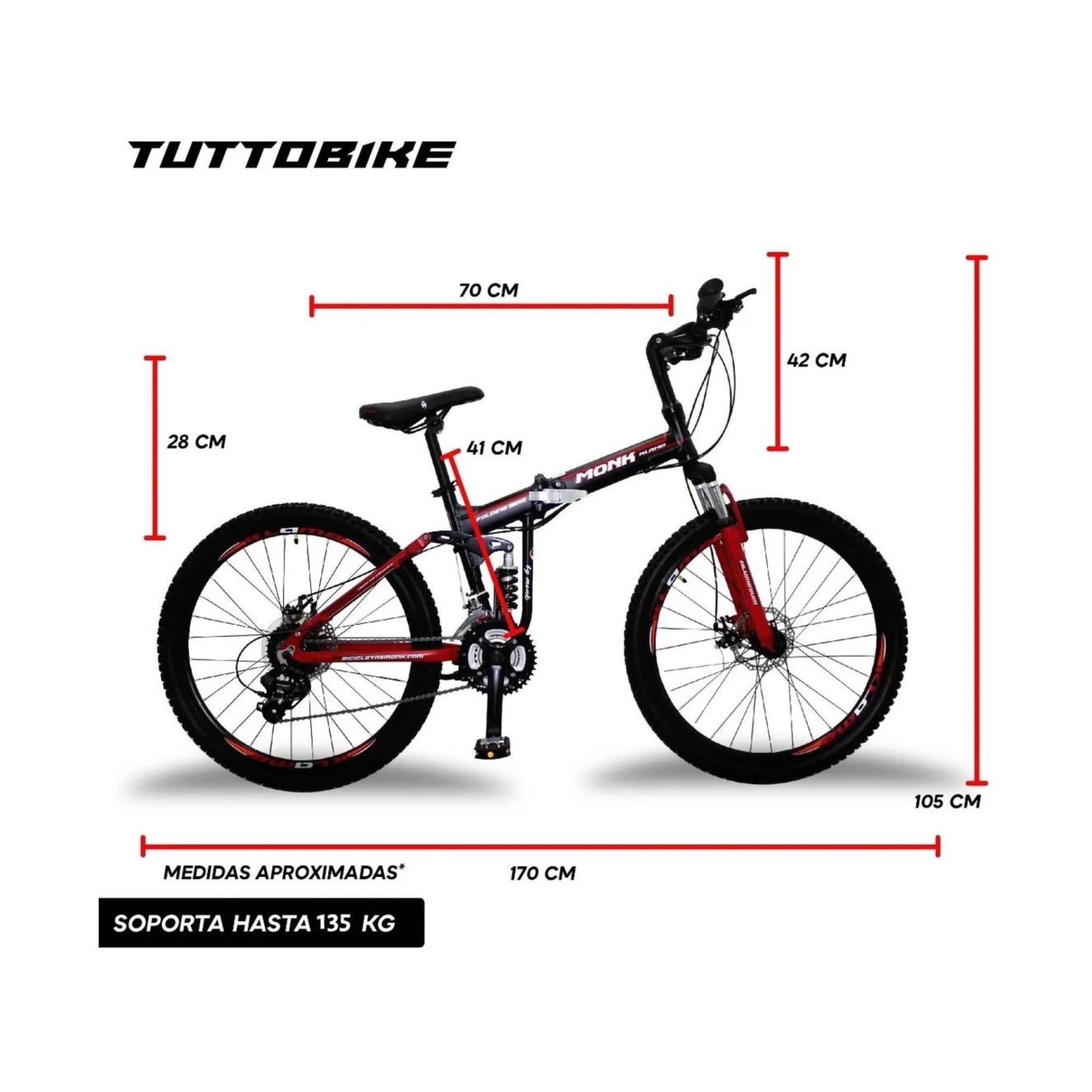 Bicicleta Klamp Monk Plegable De Doble Suspensión Rodada 26 Rojo