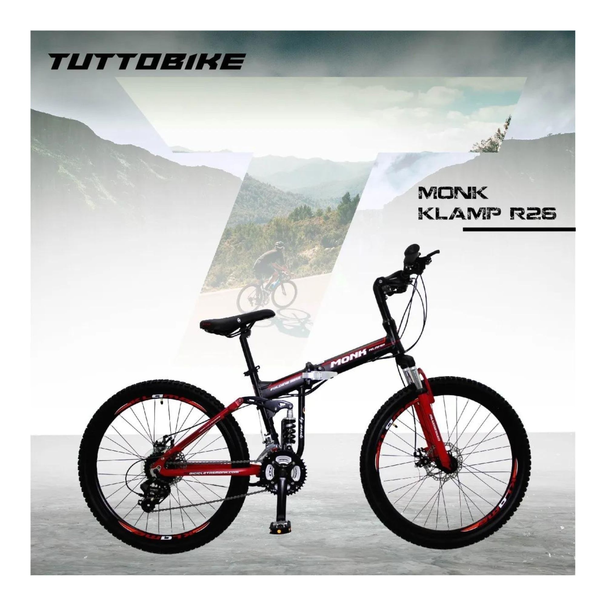 Bicicleta Klamp Monk Plegable De Doble Suspensión Rodada 26 Rojo