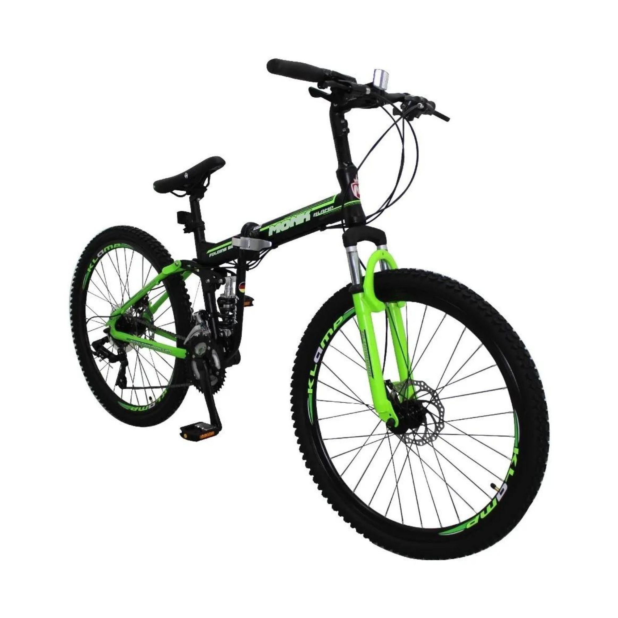 Bicicleta Klamp Monk Plegable De Doble Suspensión Rodada 26 Verde