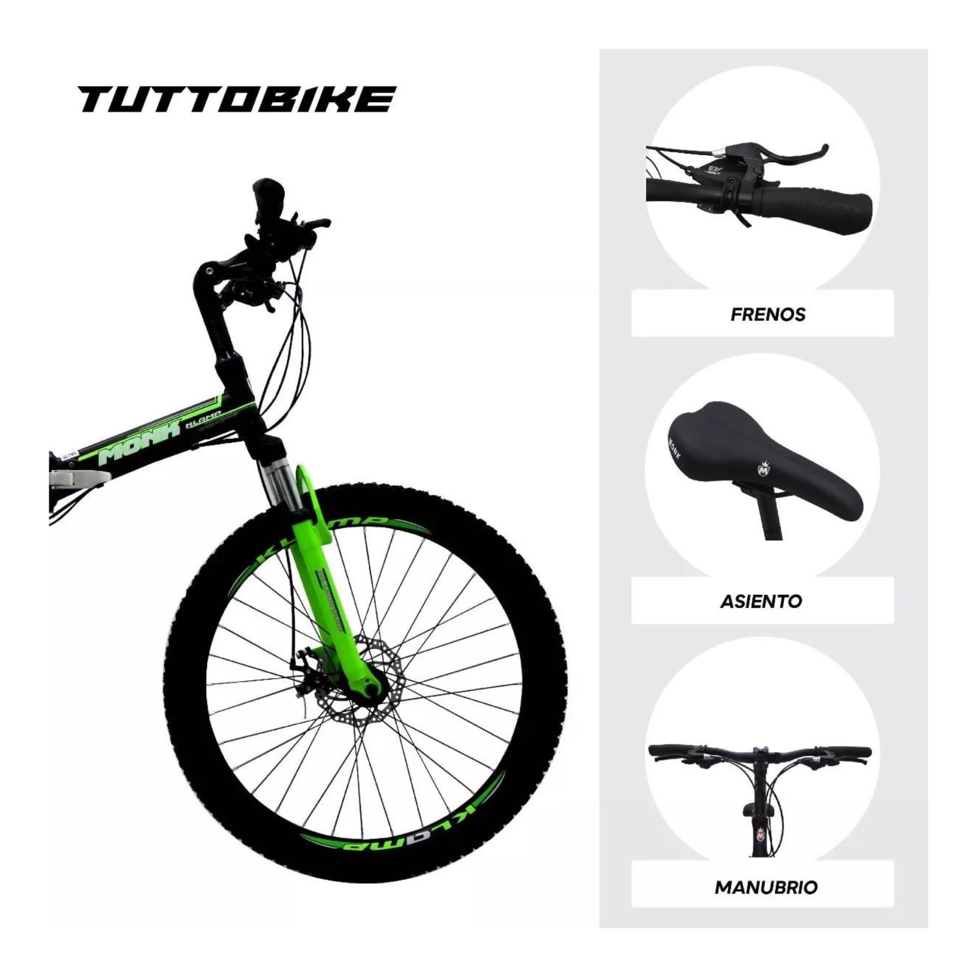 Bicicleta Klamp Monk Plegable De Doble Suspensión Rodada 26 Verde