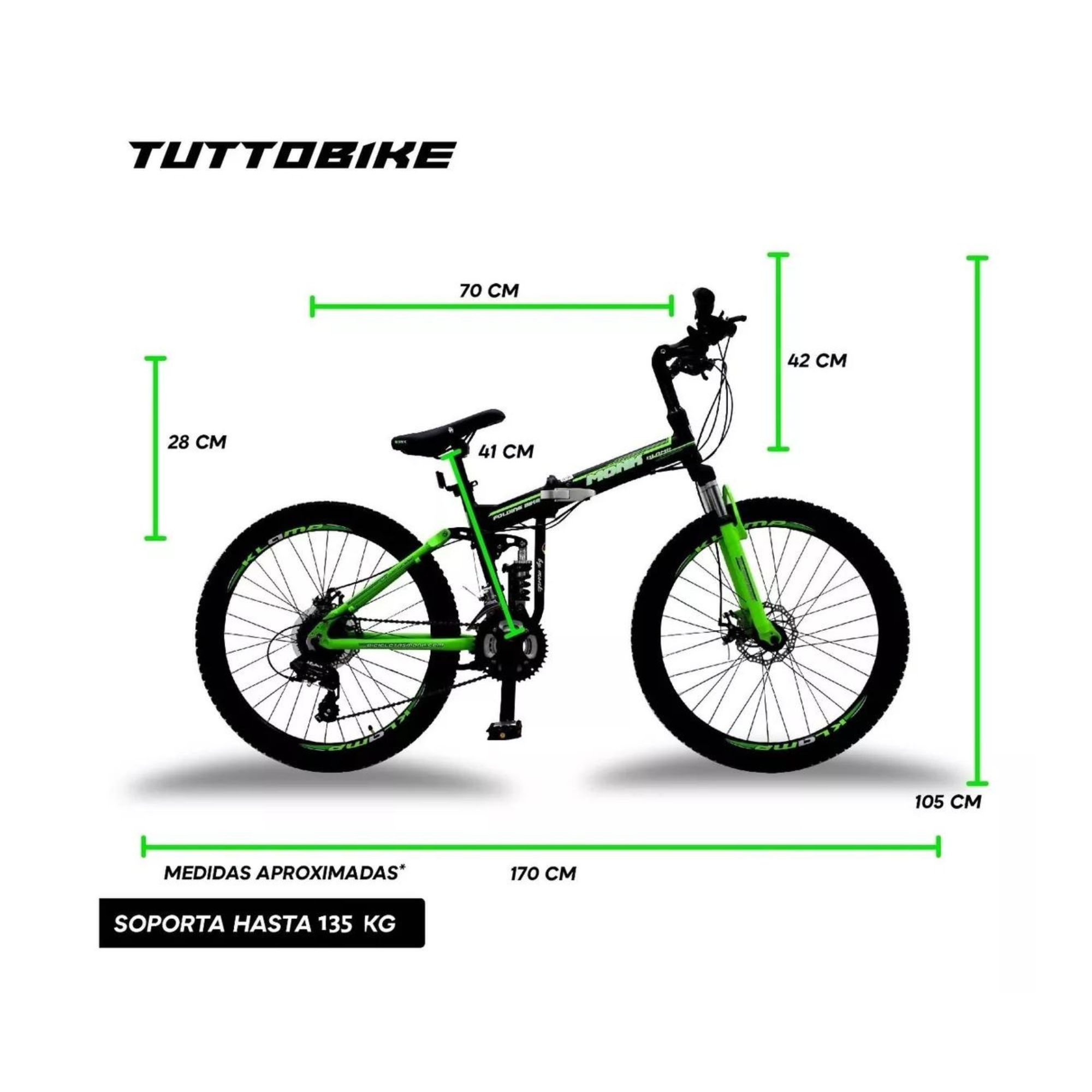 Bicicleta Klamp Monk Plegable De Doble Suspensión Rodada 26 Verde