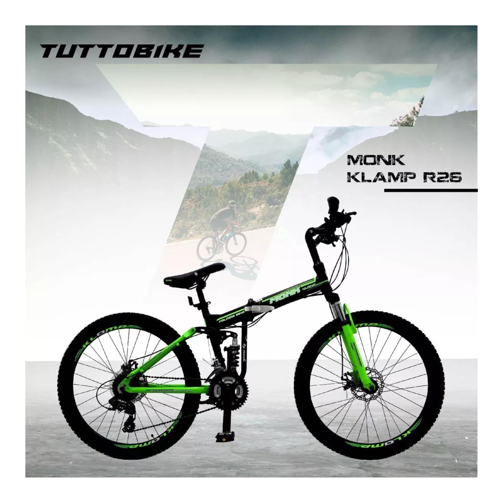 Bicicleta Klamp Monk Plegable De Doble Suspensión Rodada 26 Verde