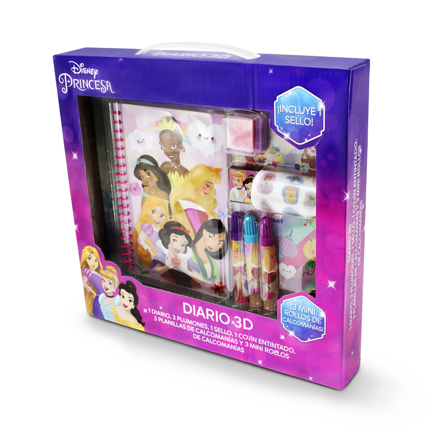 Mini libreta diario para niñas Princesas Disney con plumones