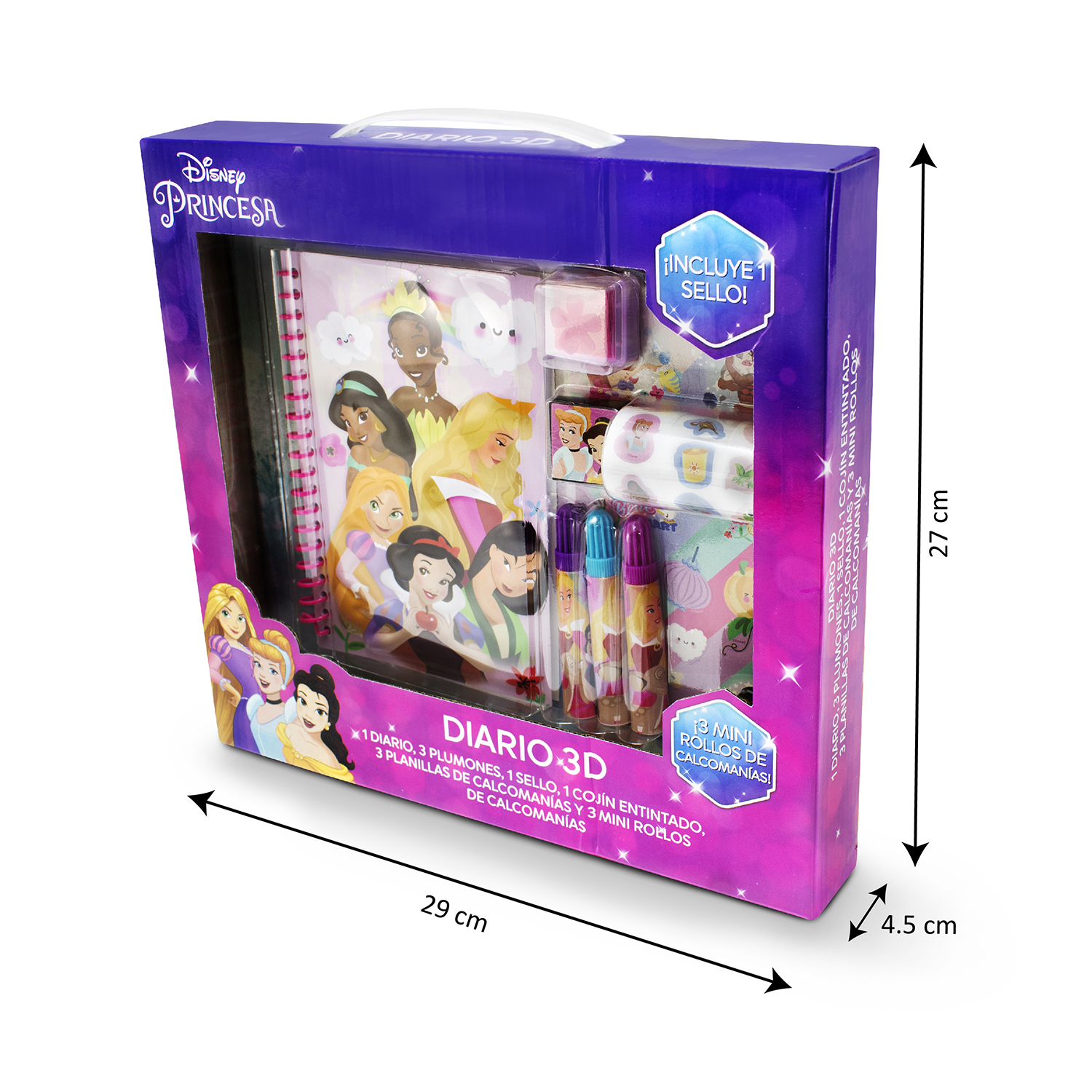 Mini libreta diario para niñas Princesas Disney con plumones