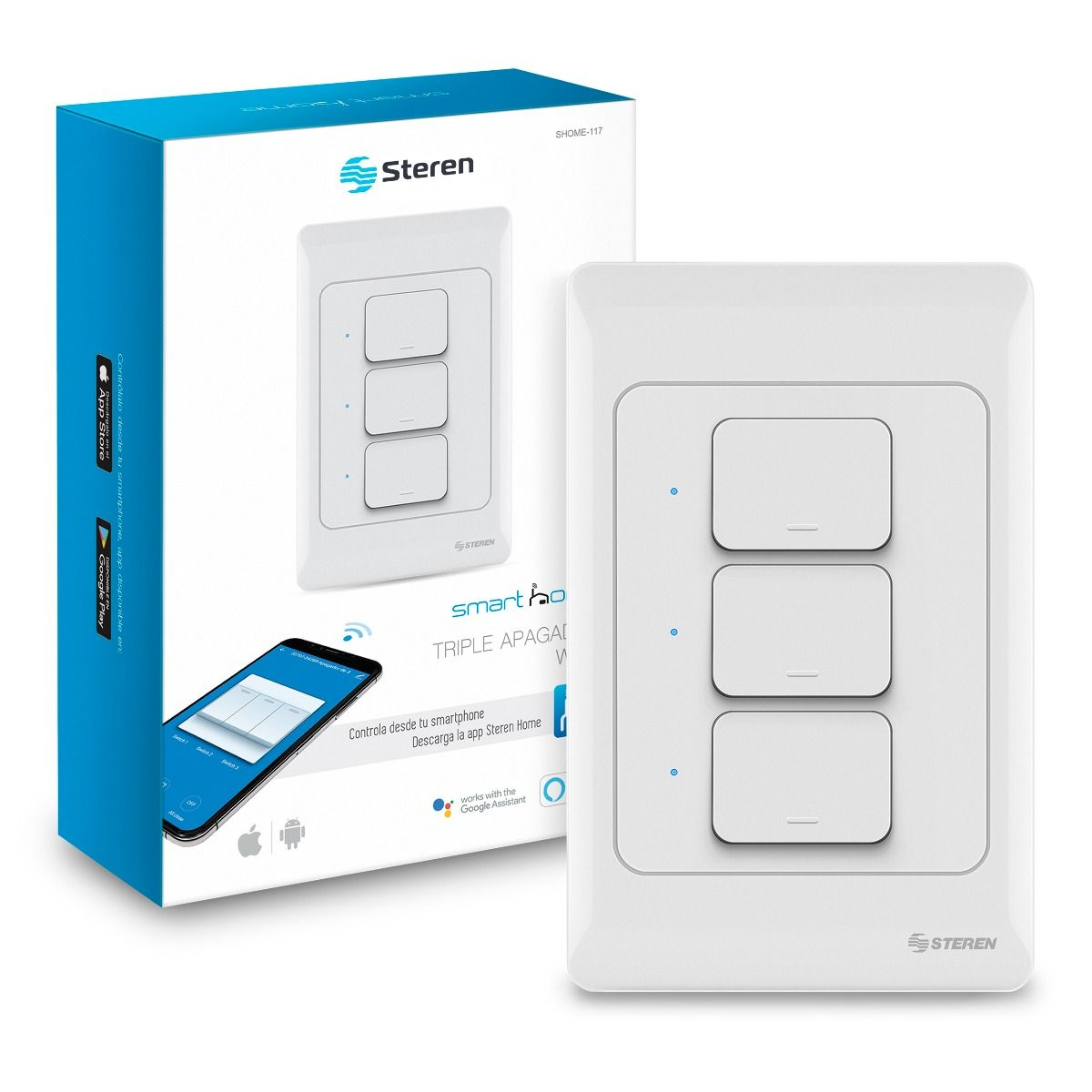Apagador Wi-fi Triple Smarthome Google Alexa Steren