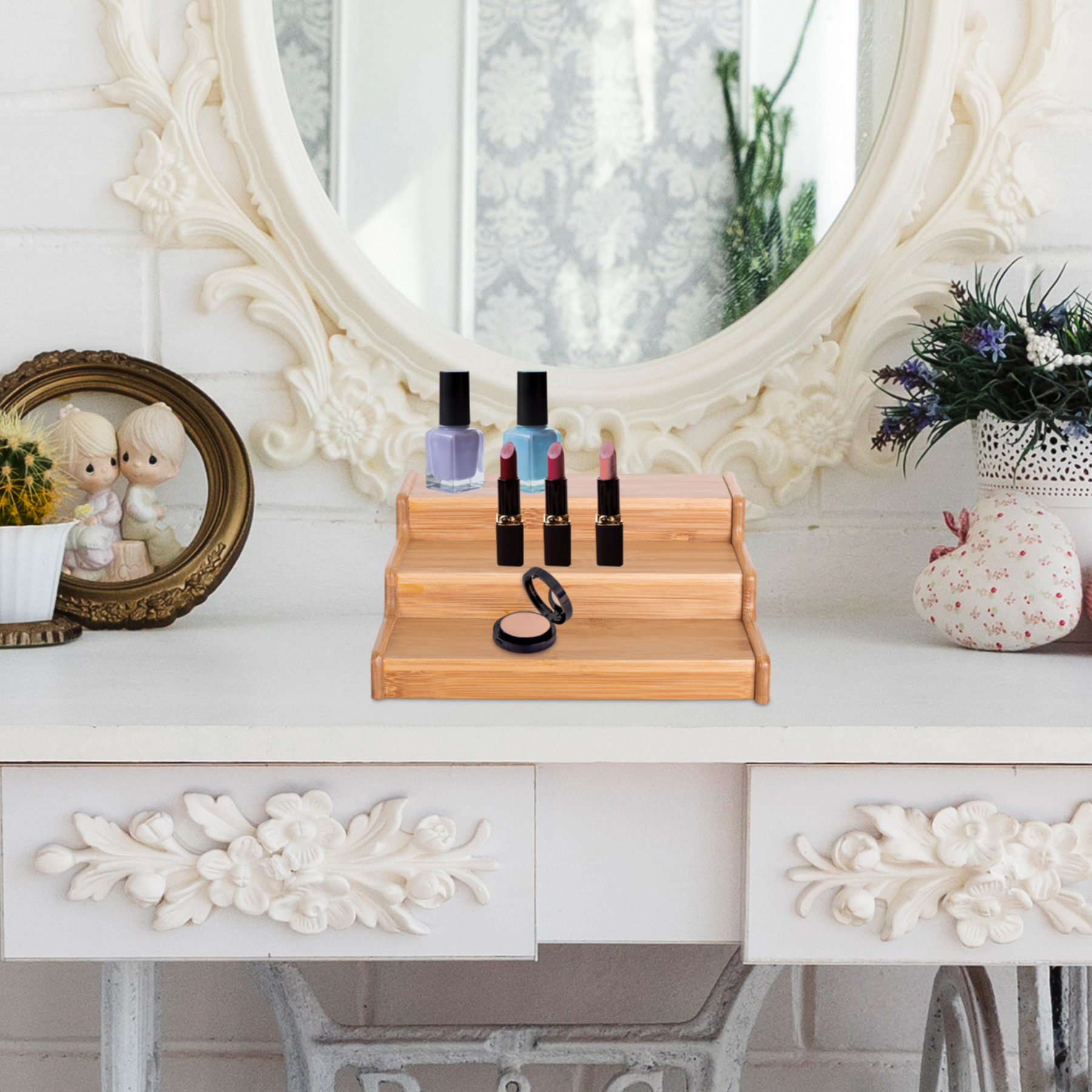 Estante organizador de alacena con 3 niveles de bambú extensible escalonado Tutti