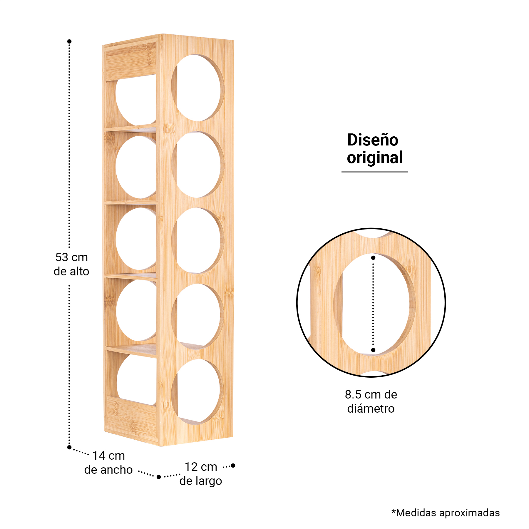 Cava de vino porta botellas de bambú 5 espacios Tutti