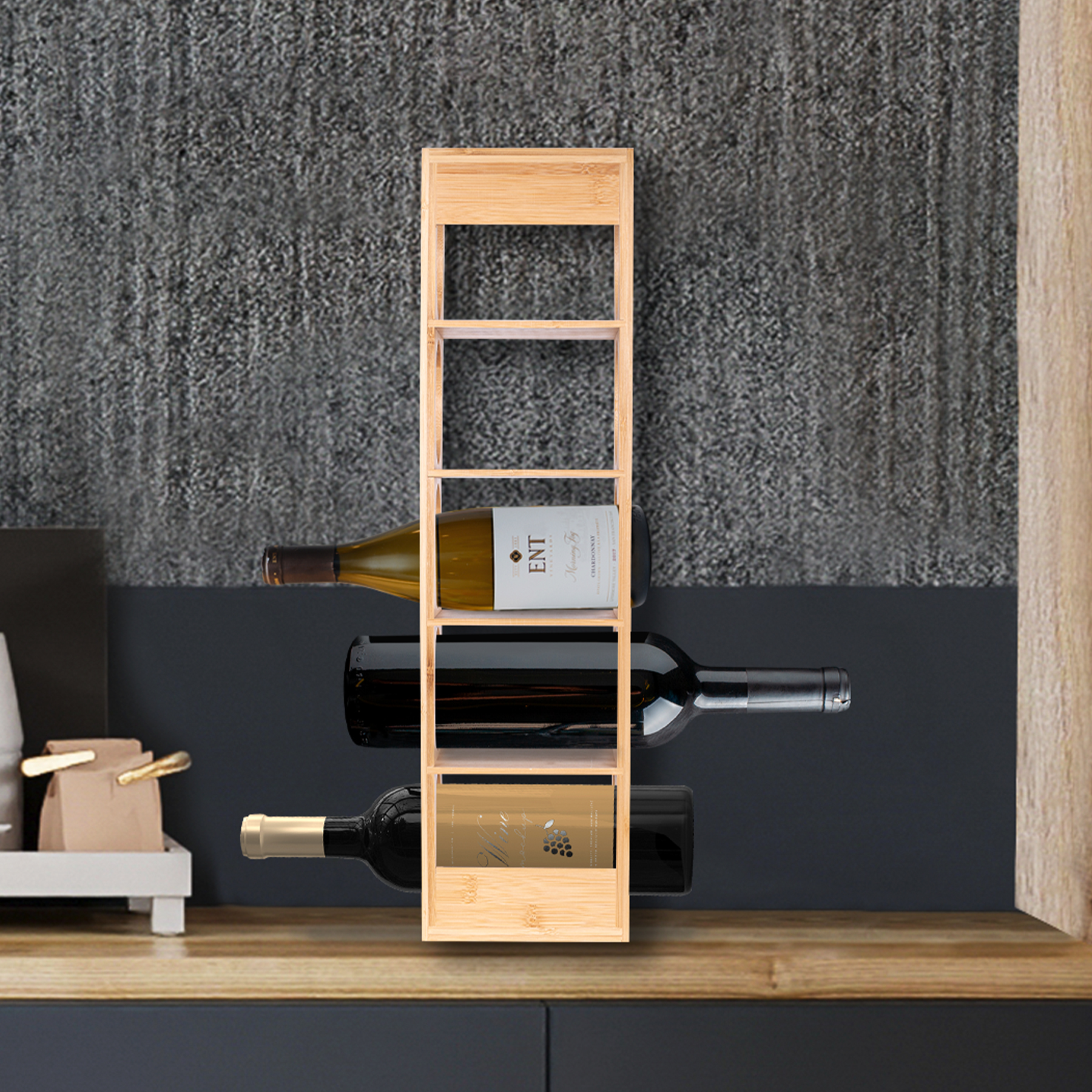 Cava de vino porta botellas de bambú 5 espacios Tutti