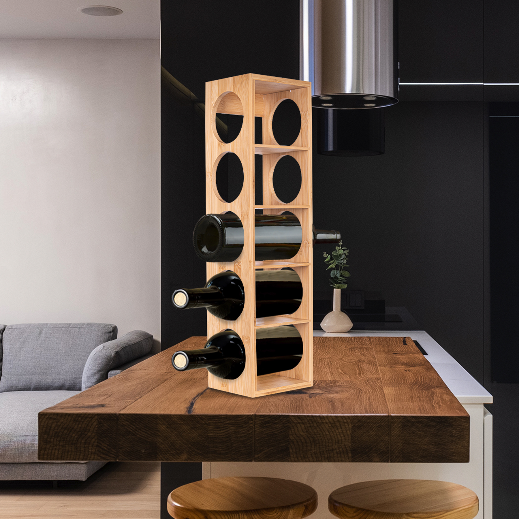 Cava de vino porta botellas de bambú 5 espacios Tutti