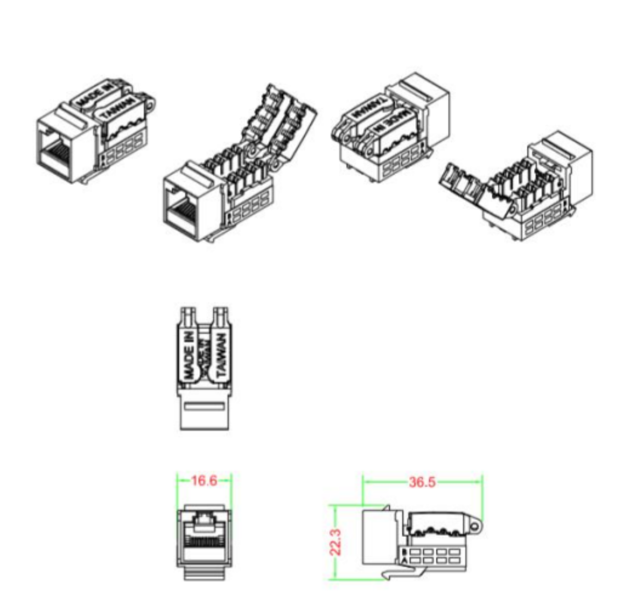 Conector Modular Jack RJ45 Serie PRO Cat6 compatible con placas ENSON EPRO-FP EPRO-TLJACK6-BL 
