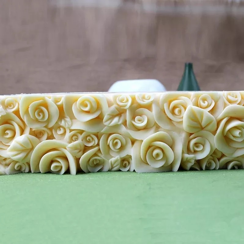 Molde Silicón Barra Jabón Artesanal Con Relieve Flores Rosas Rosa