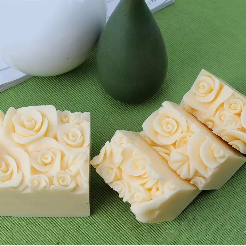 Molde Silicón Barra Jabón Artesanal Con Relieve Flores Rosas Rosa