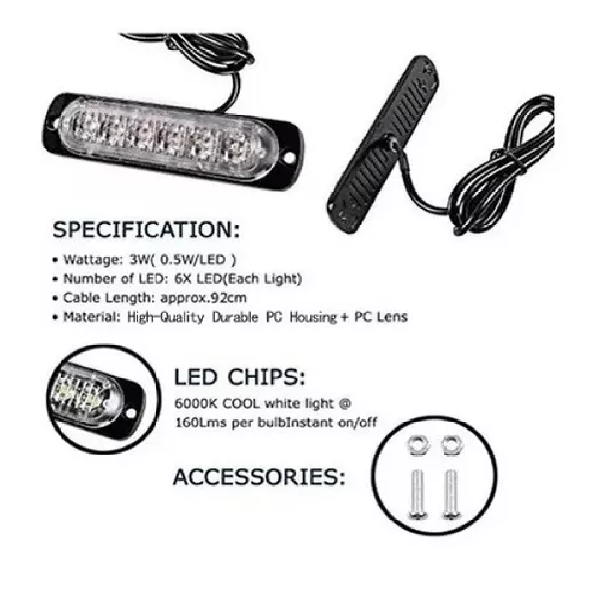  Set Lateral Faro Led Barra Estrobo Patrulla 16 Función Moto Blanco + Amarillo