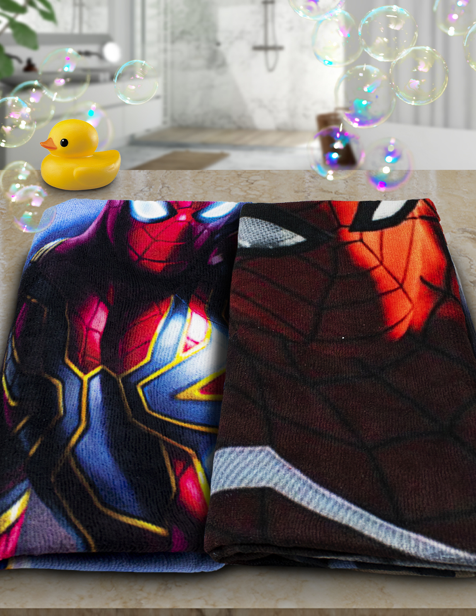Toalla De Baño Diseño Spider Man Hombre Araña Microfibra Set 2 Piezas.