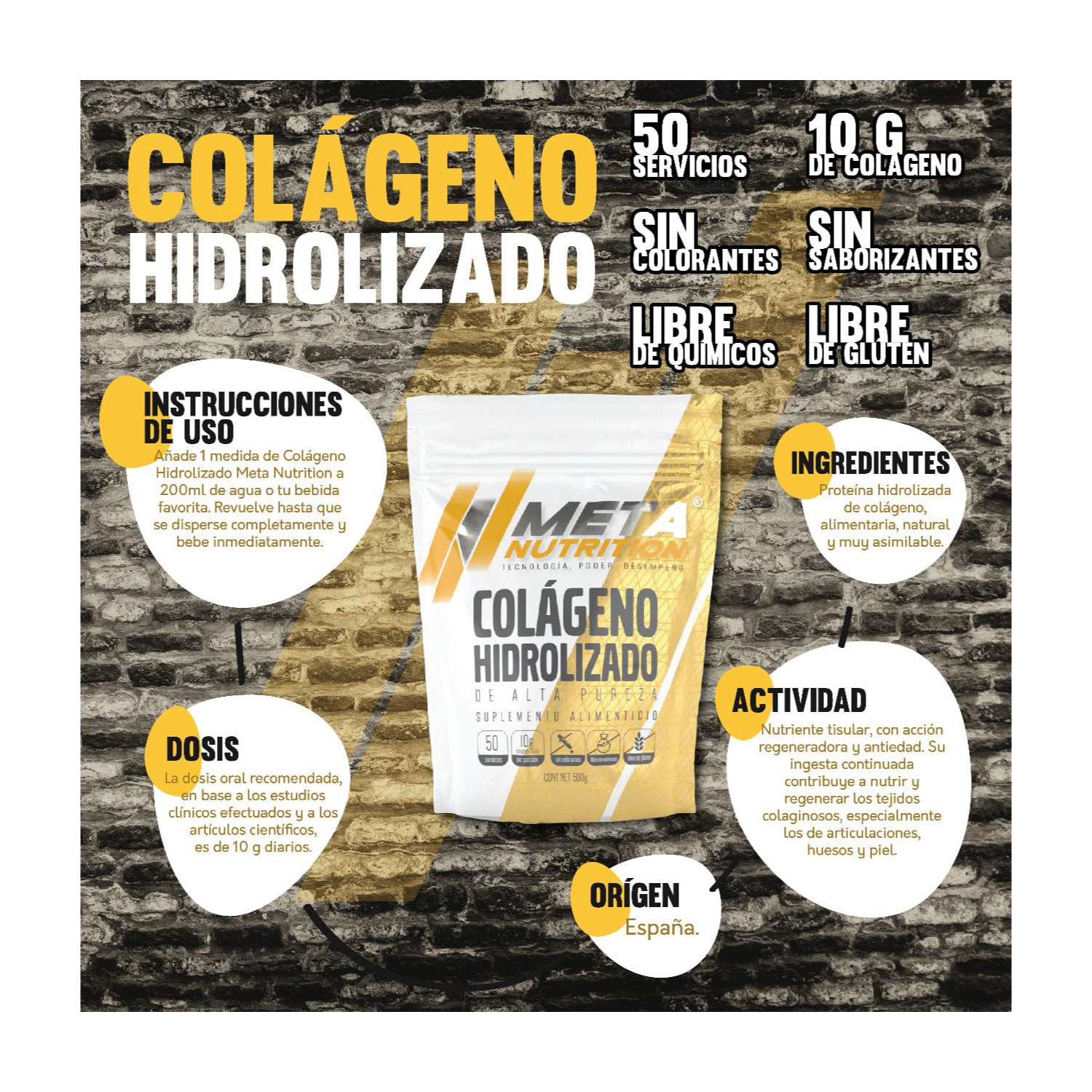 Colageno Hidrolizado Meta Nutrition 500g 50 Serv.