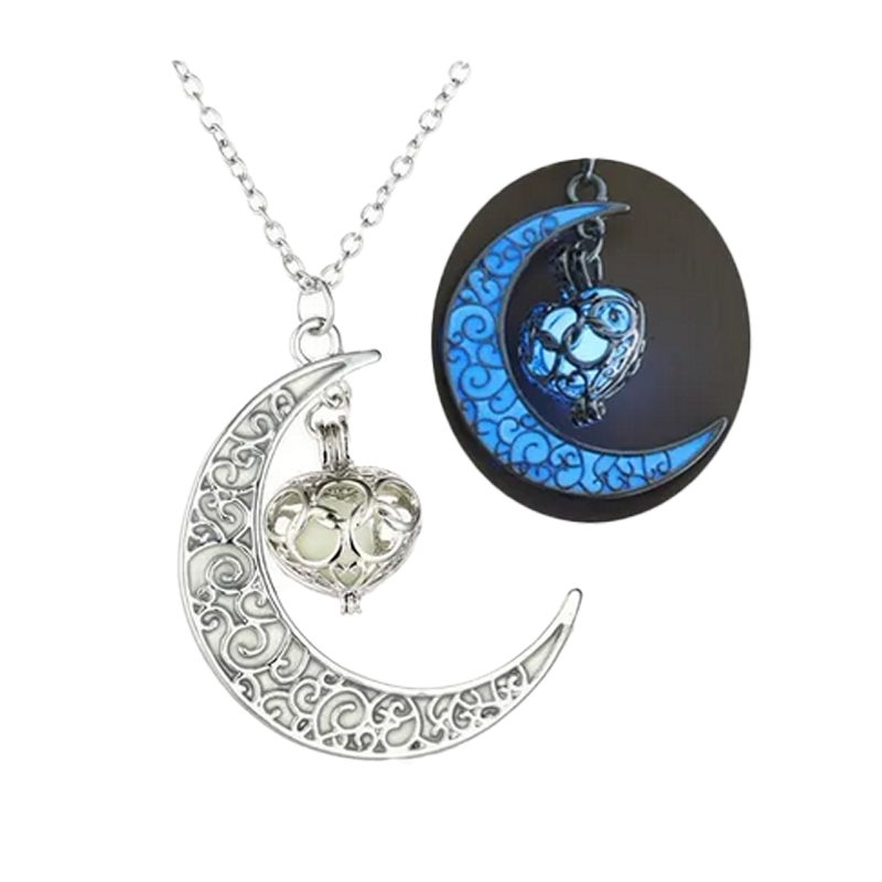 Collar Dije Luna Luminoso Brillante Oscuridad Noche