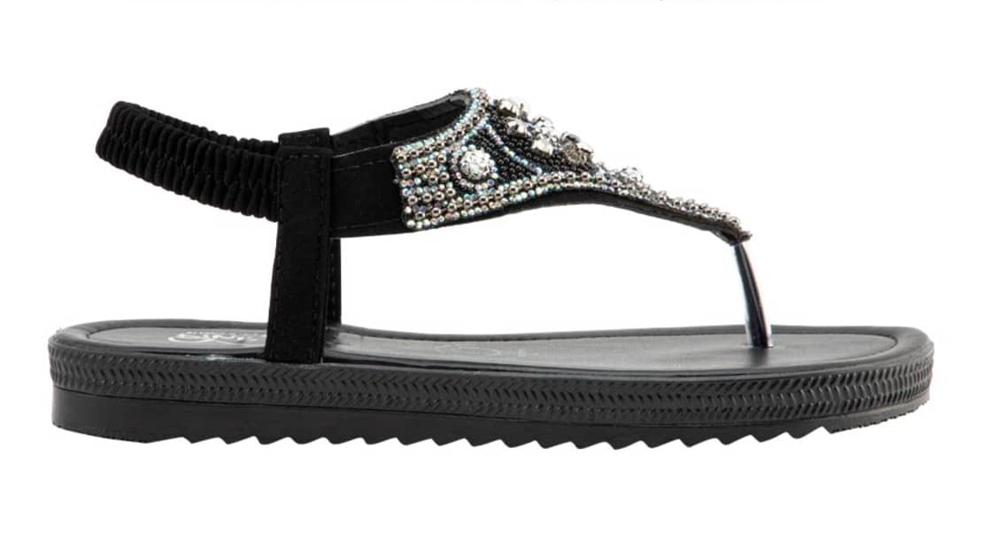 Kit de 2 pares de sandalias planas con brillos, beige y negras, marca PBPS, mod. 1084636