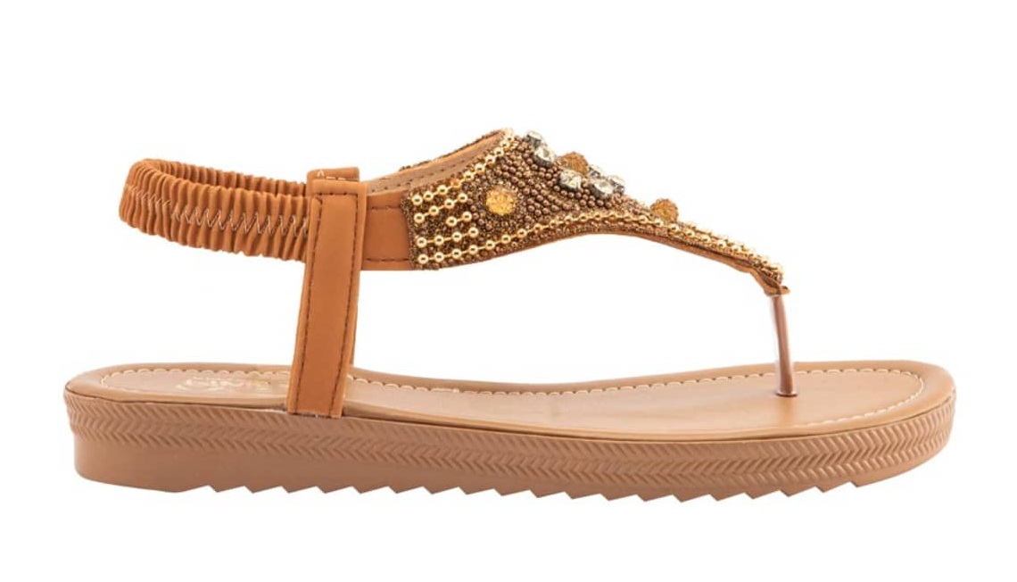 Kit de 2 pares de sandalias planas con brillos, beige y negras, marca PBPS, mod. 1084636