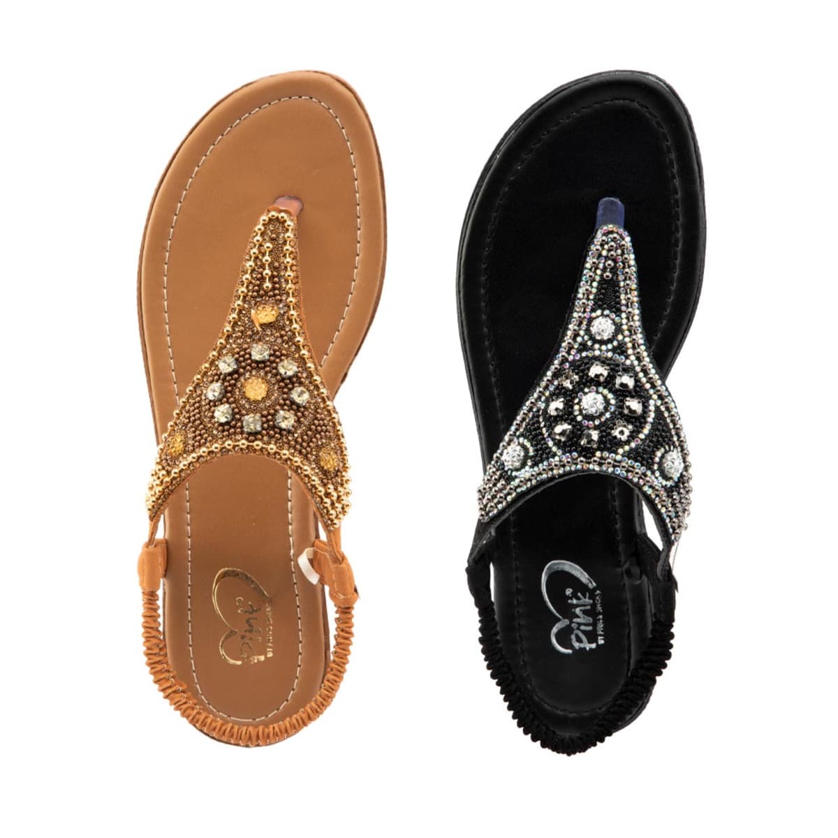 Kit de 2 pares de sandalias planas con brillos, beige y negras, marca PBPS, mod. 1084636