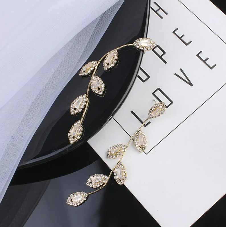 Par Aretes Hojas Colgante Pendiente Elegante Largo.