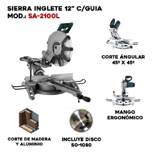 Sierra Ingleteadora Telescopica Oakland De 12" y 1800W