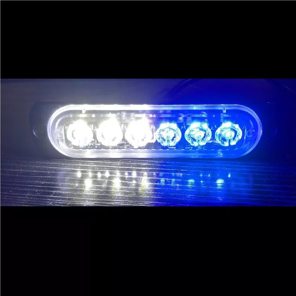 Set Lateral Faro Led Barra Estrobo Patrulla 16 Función Moto Blanco + Azul
