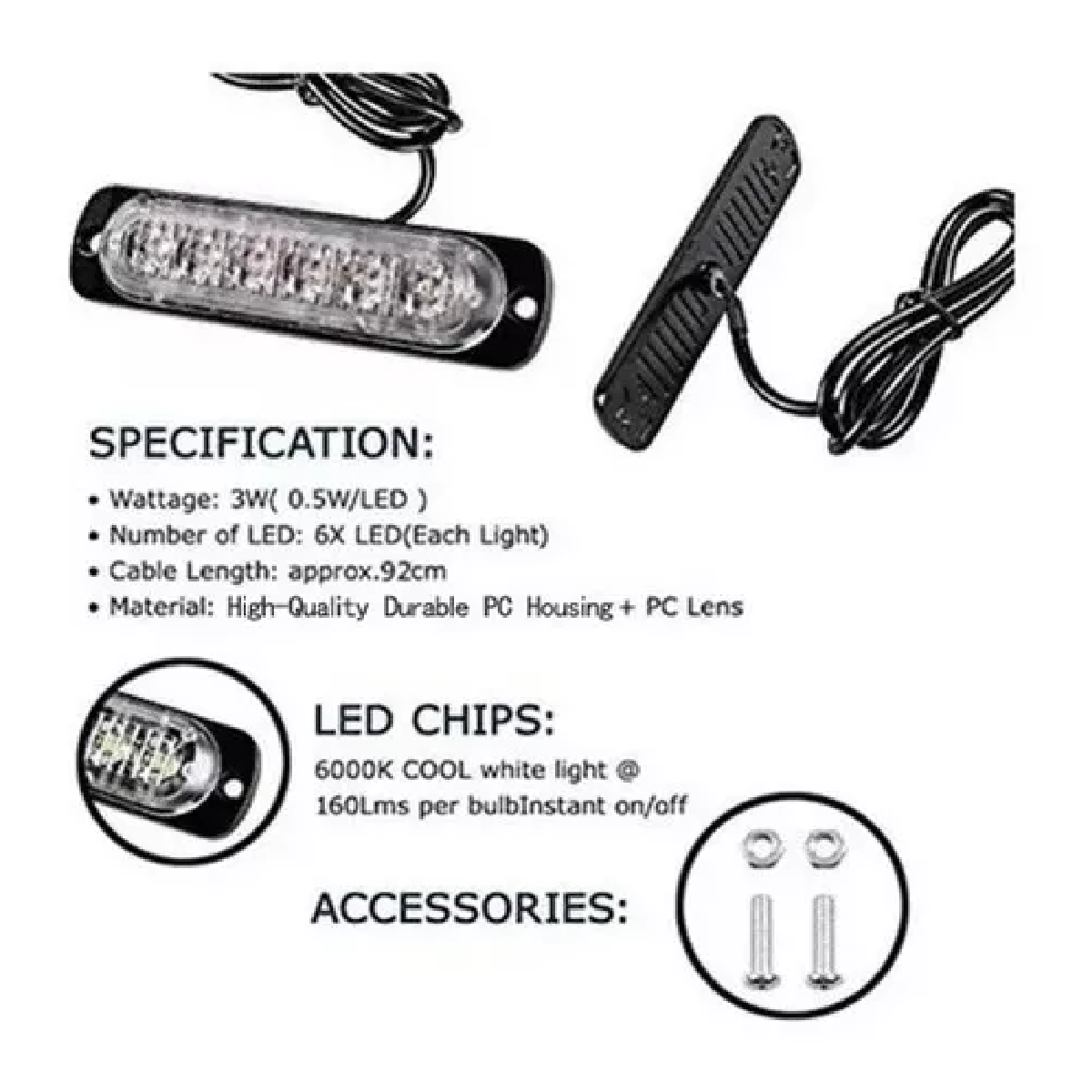 Set Lateral Faro Led Barra Estrobo Patrulla 16 Función Moto Blanco + Azul