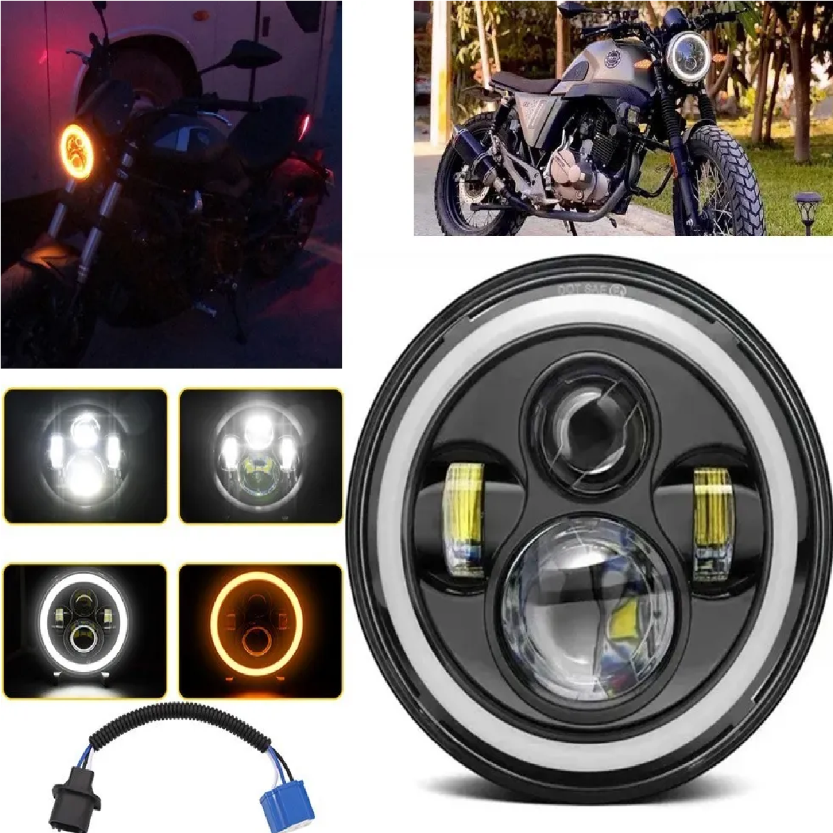 Faro Universal Motocicle 7 Pulgadas Para Harley Honda Yamaha