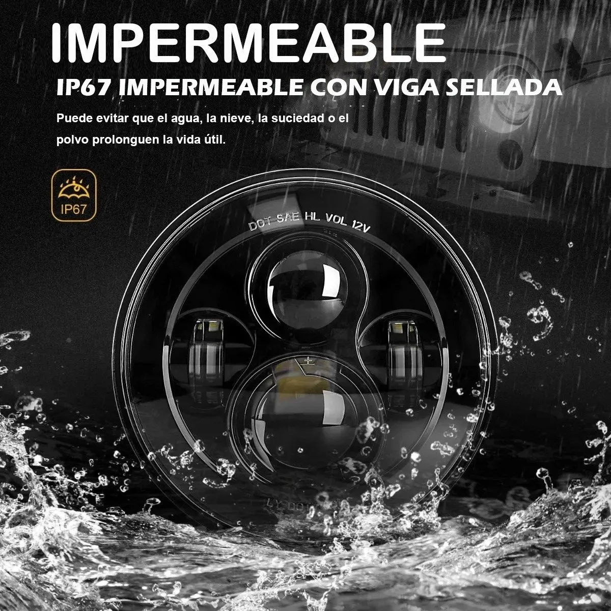 Faro Led 7'' Redondo Para Jeep/moto/ojos De Ángel