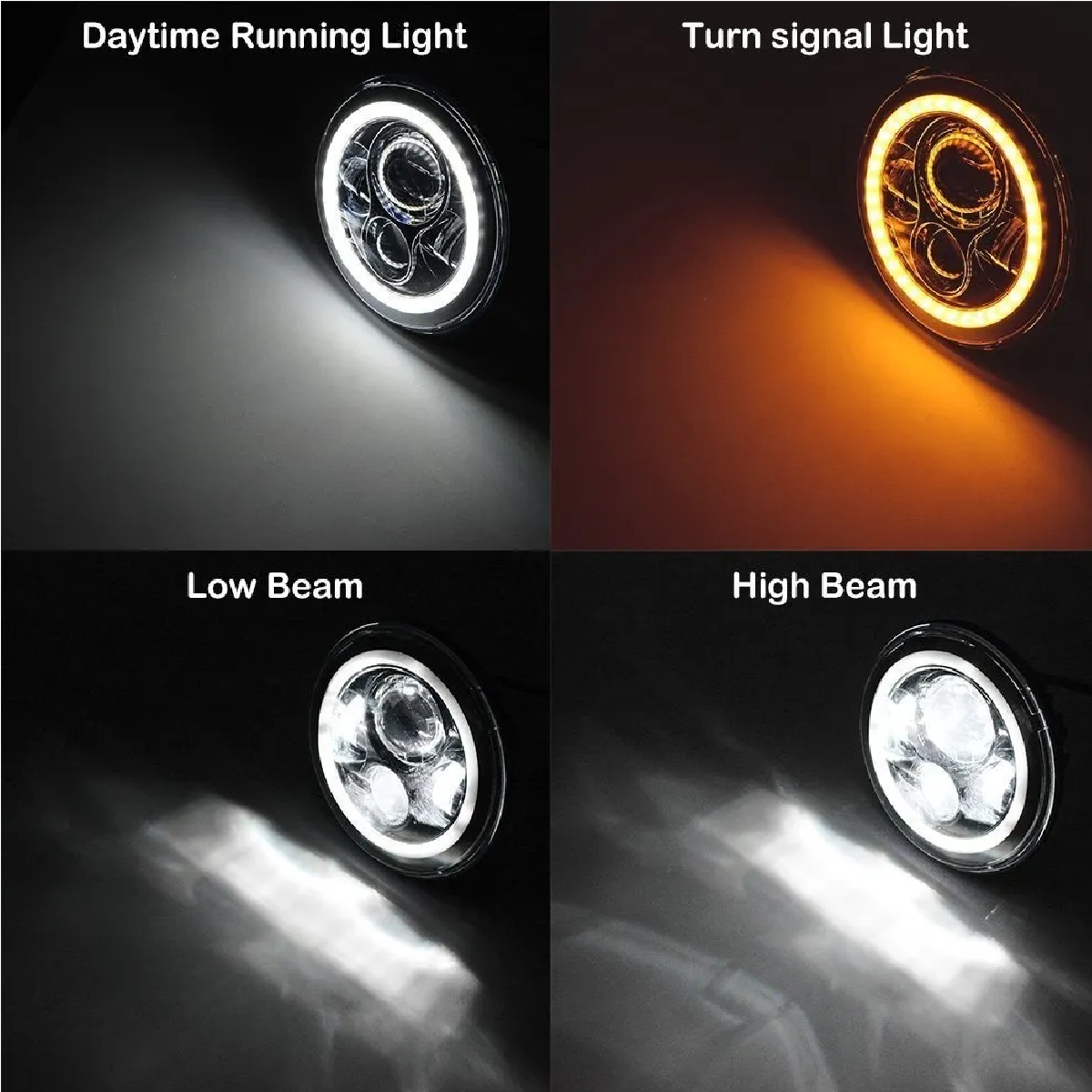 Faro Led 7'' Redondo Para Jeep/moto/ojos De Ángel