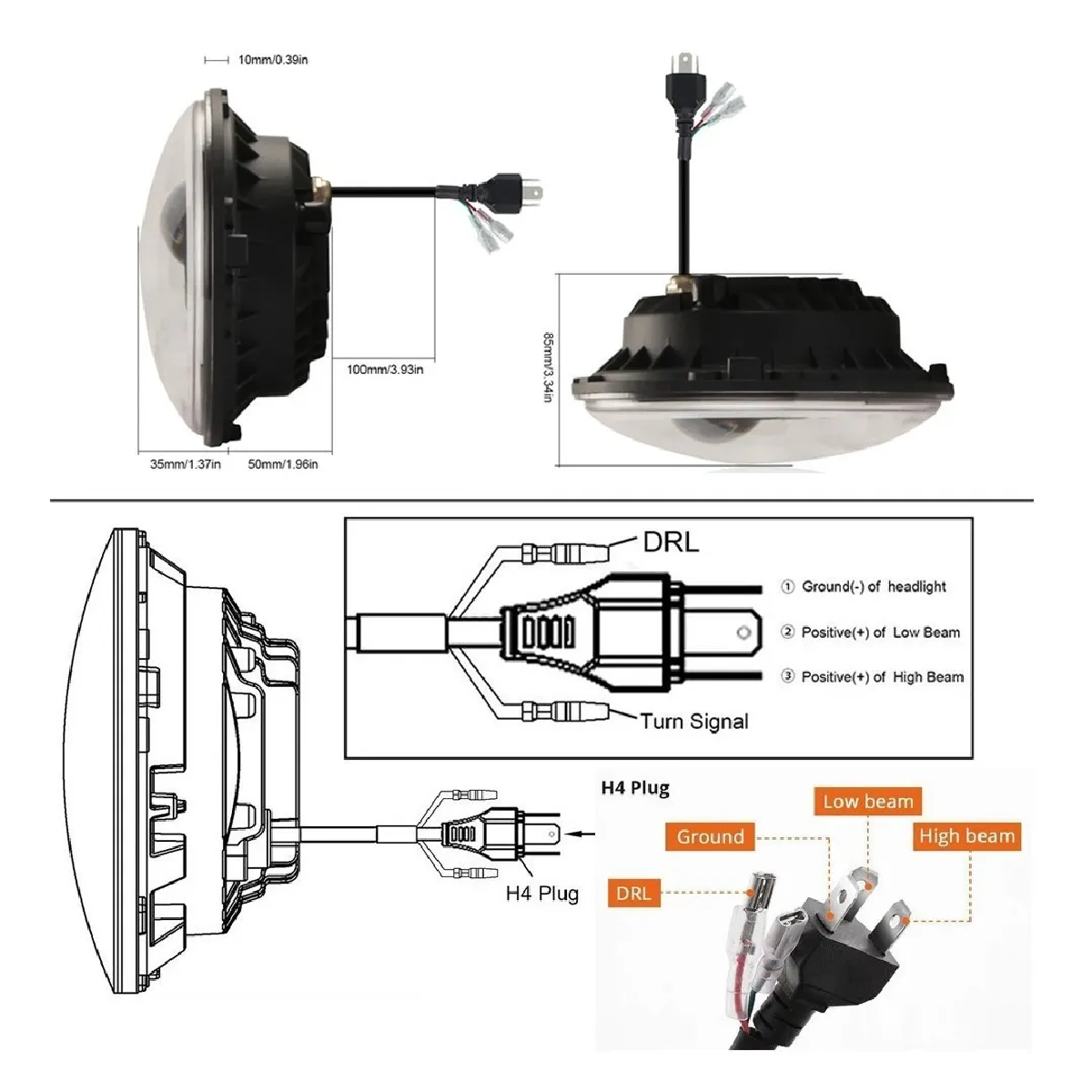 Faro Led 7'' Redondo Para Jeep/moto/ojos De Ángel
