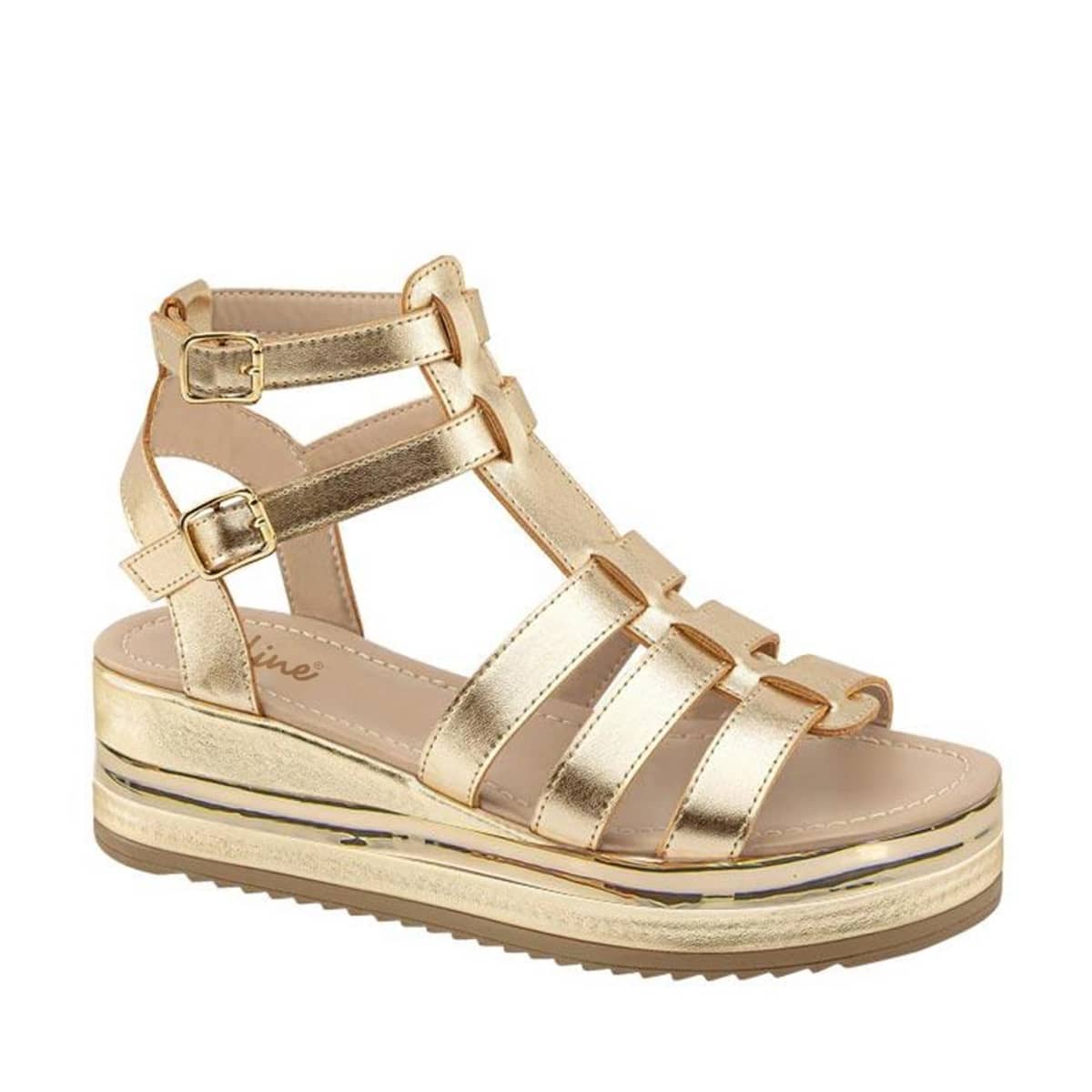 Sandalia de plataforma baja, estilo romano, color dorado, marca Vi Line, mod. 1084860