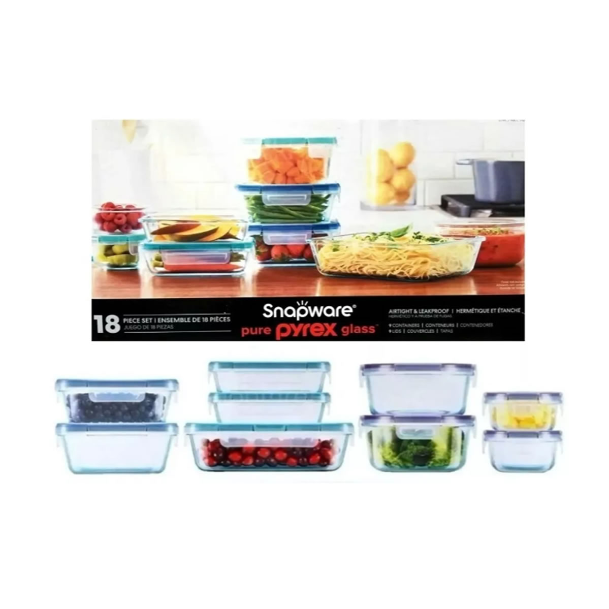 Recipientes de Vidrio con Tapa 18 pzas Snapware