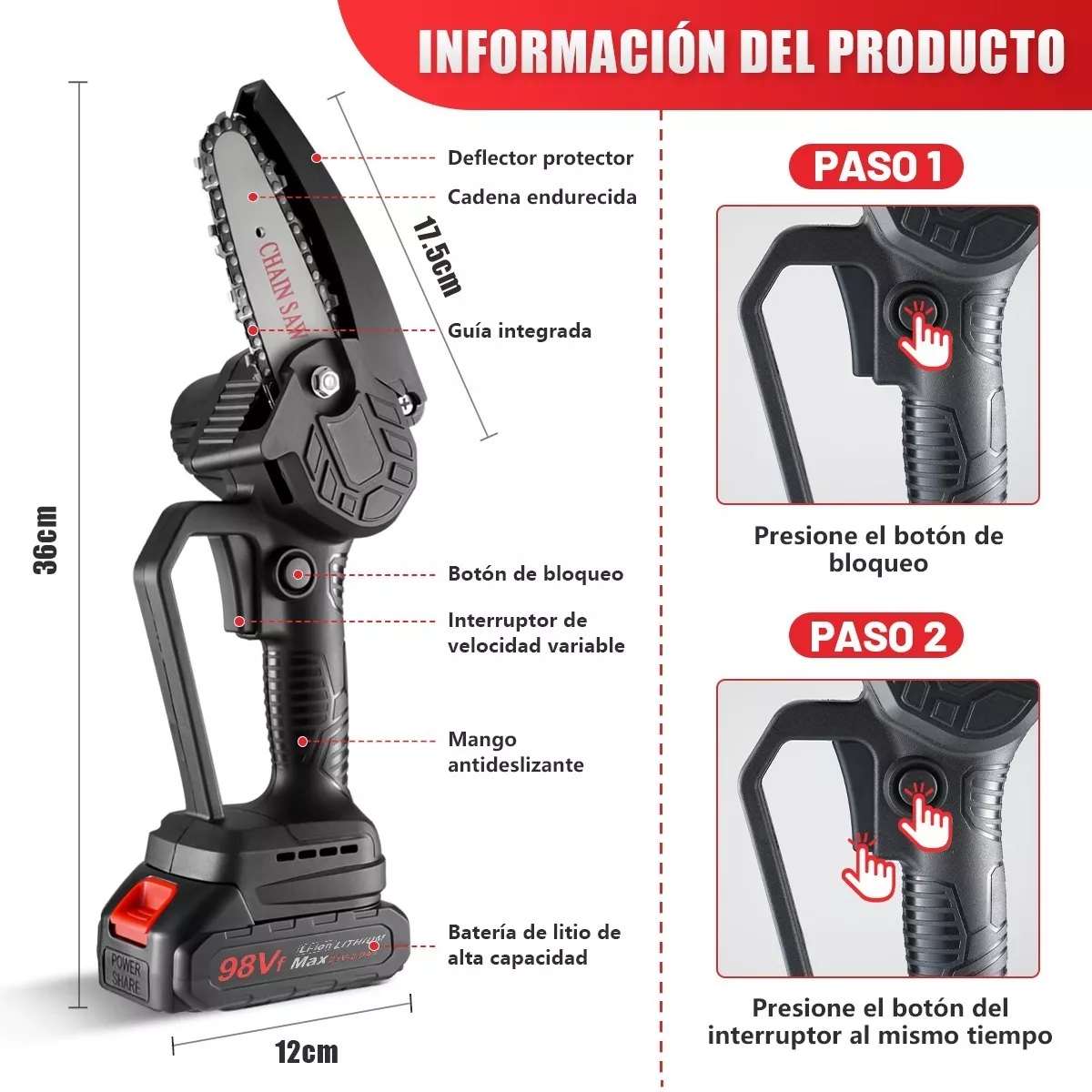 Batería de litio de 21 V (dos) sierra de podar eléctrica portátil  recargable pequeña eléctrica