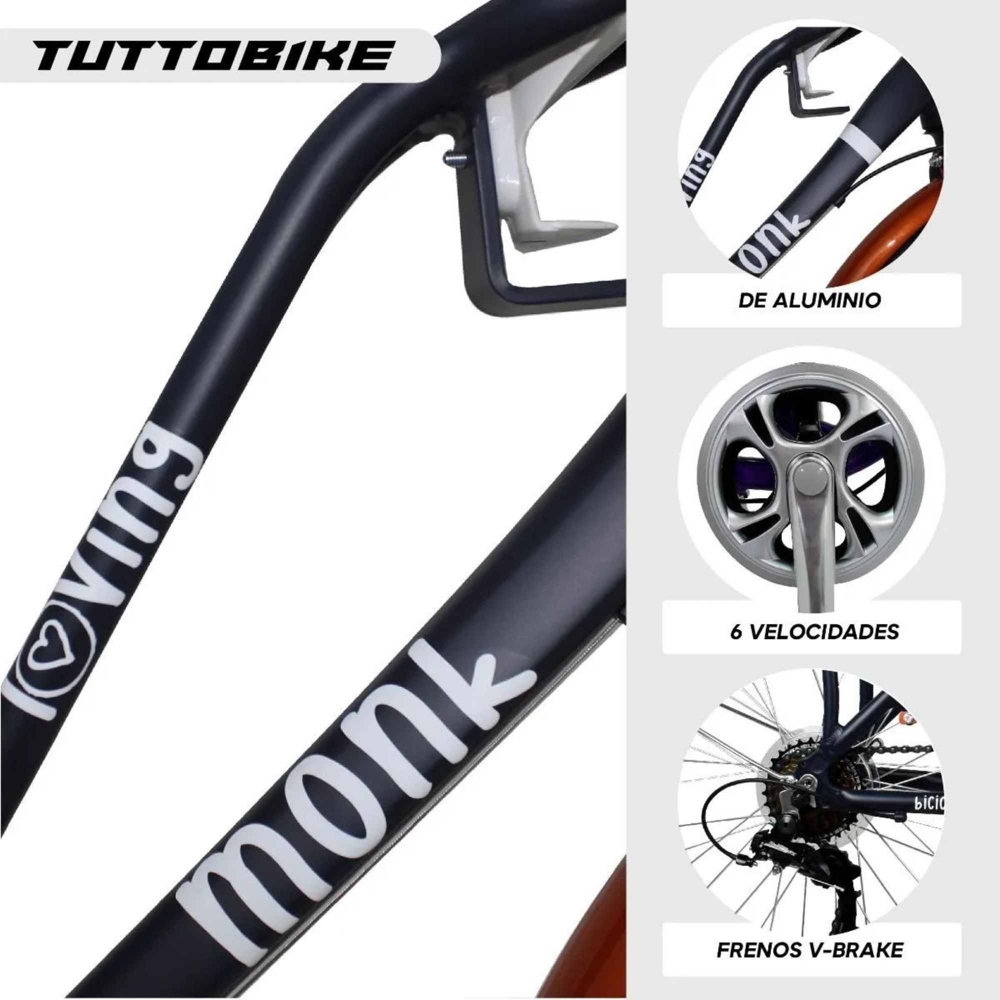 Bicicleta Urbana Vintage Aluminio R24 7v Loving Monk Negro