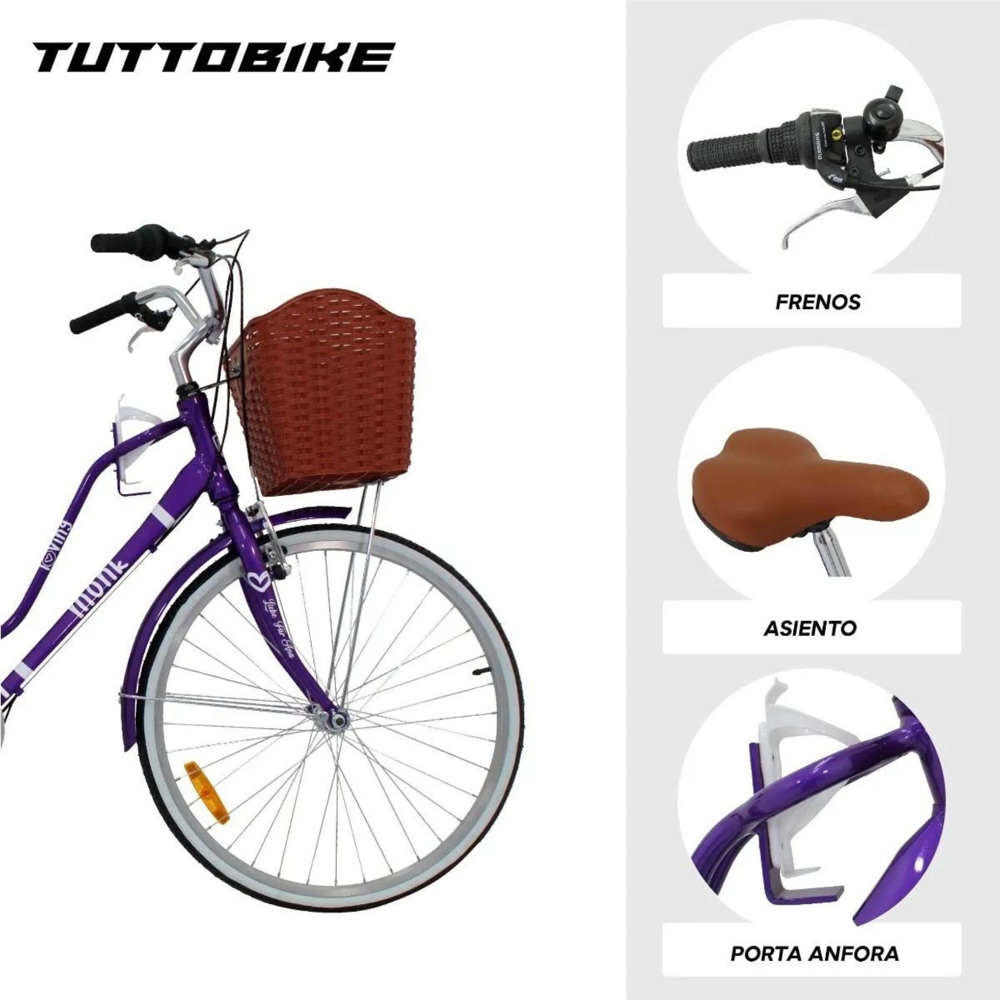 Bicicleta Urbana Vintage Aluminio R24 7v Loving Monk Morado
